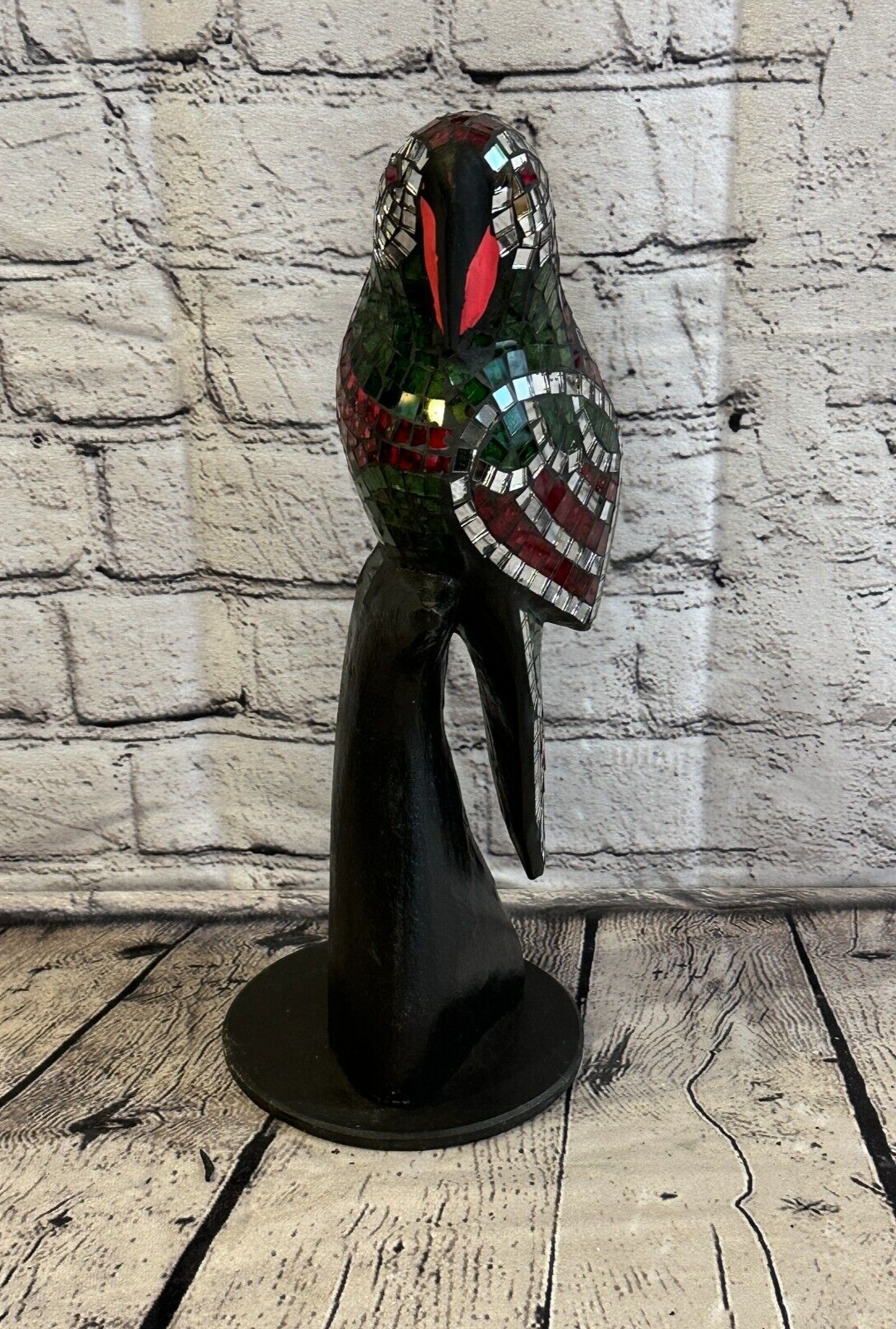 30cm Mosaic Parrot Bird Ornament Statue Fair Trade Handmade Carved Wood Design 30