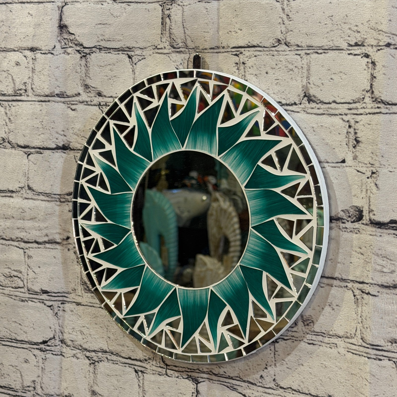 Green Sun Flame Mosaic Tile Wall Mirror 30cm x 30cm 12 Inches Handmade1