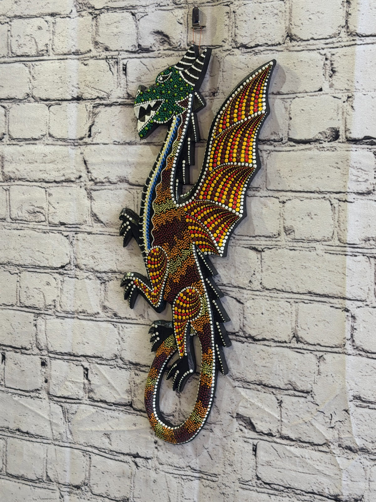 45cm Dragon Carved Wooden Dot Painted Ethnic Tribal Tiki Wall Art No 41