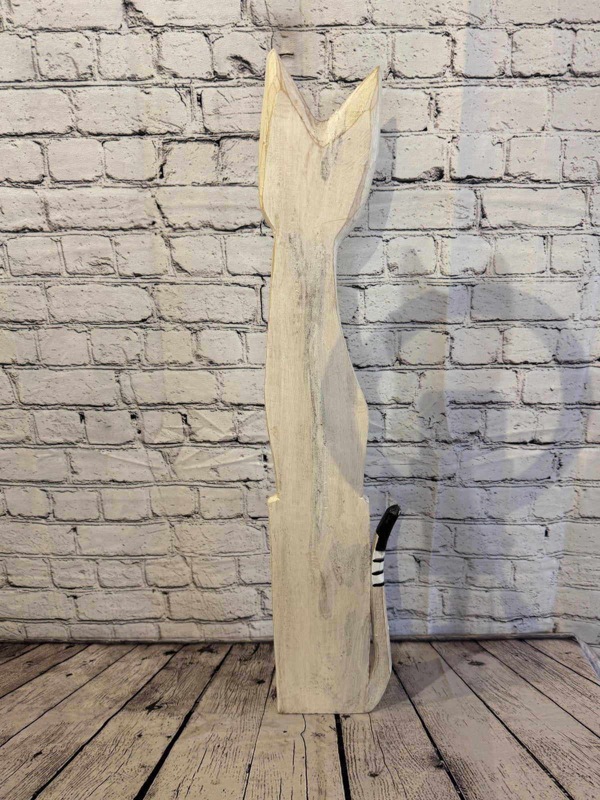 80cm White Flower Wooden Shabby Cat Statue Ornament Fair Trade Handcarved4