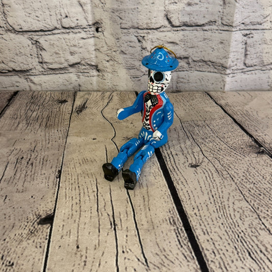 10cm Blue Day Of The Dead Man Sitting Animal, Wooden Shelf Ornament Fairtrade0