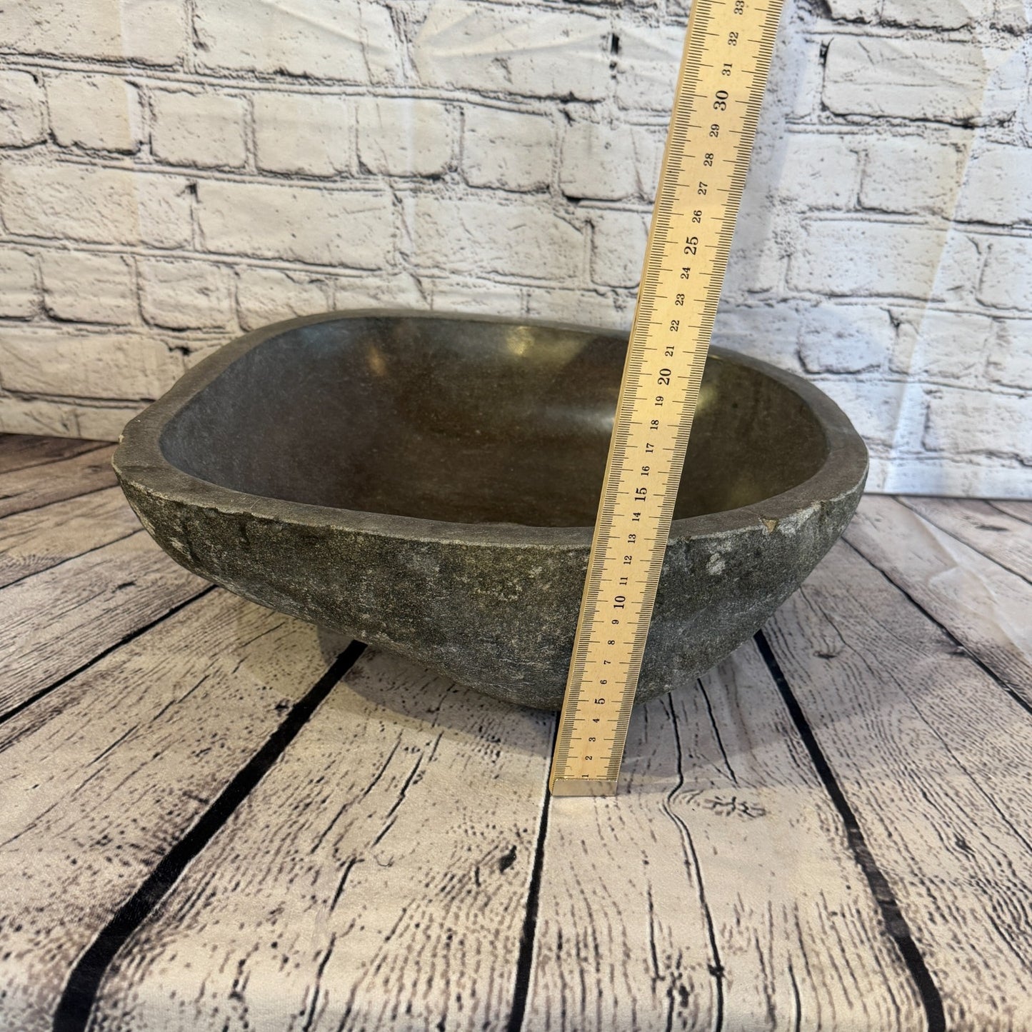 37cm x 35cm Wash Basin Bathroom Counter Top Washing River Stone Bowl Sink No 55