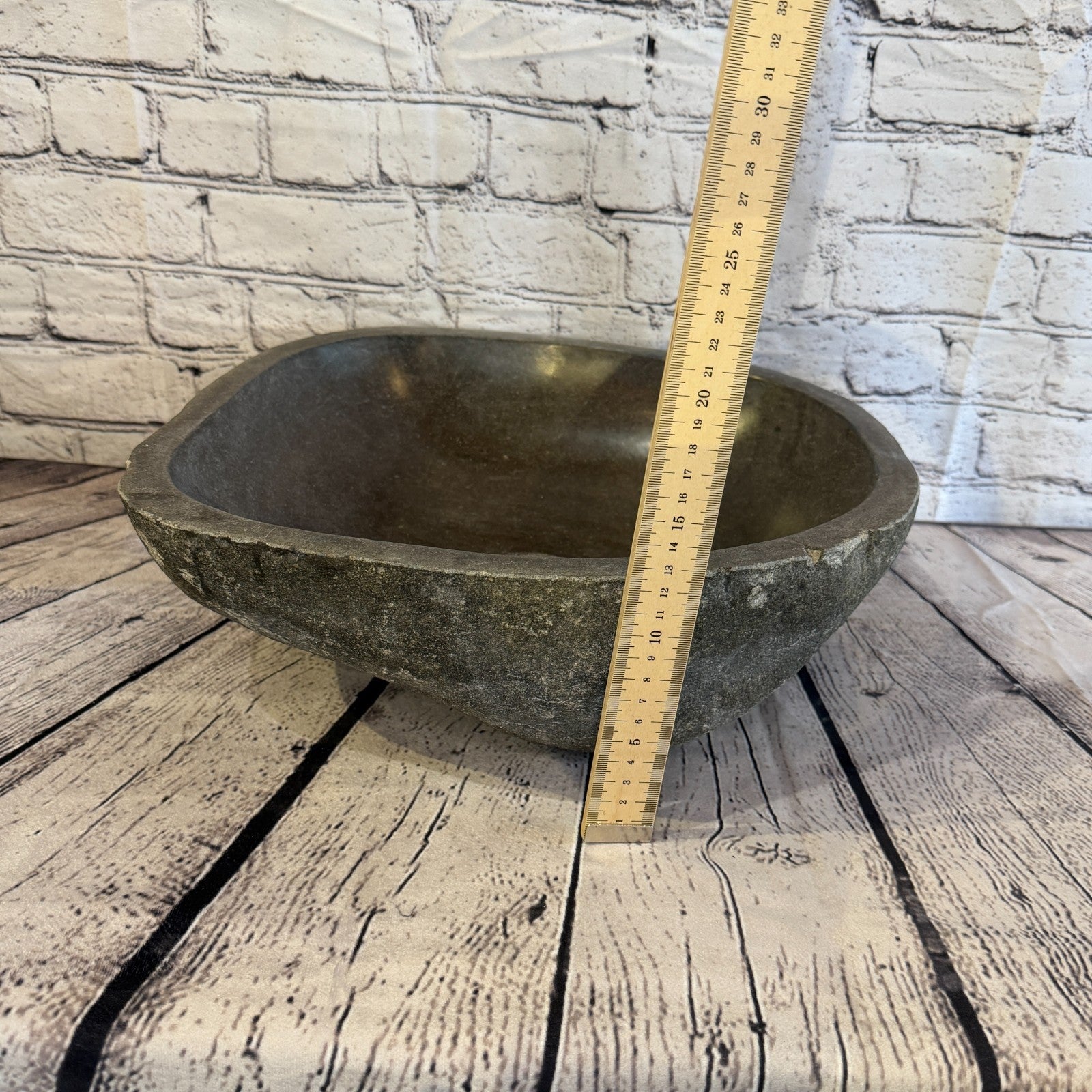 37cm x 35cm Wash Basin Bathroom Counter Top Washing River Stone Bowl Sink No 55