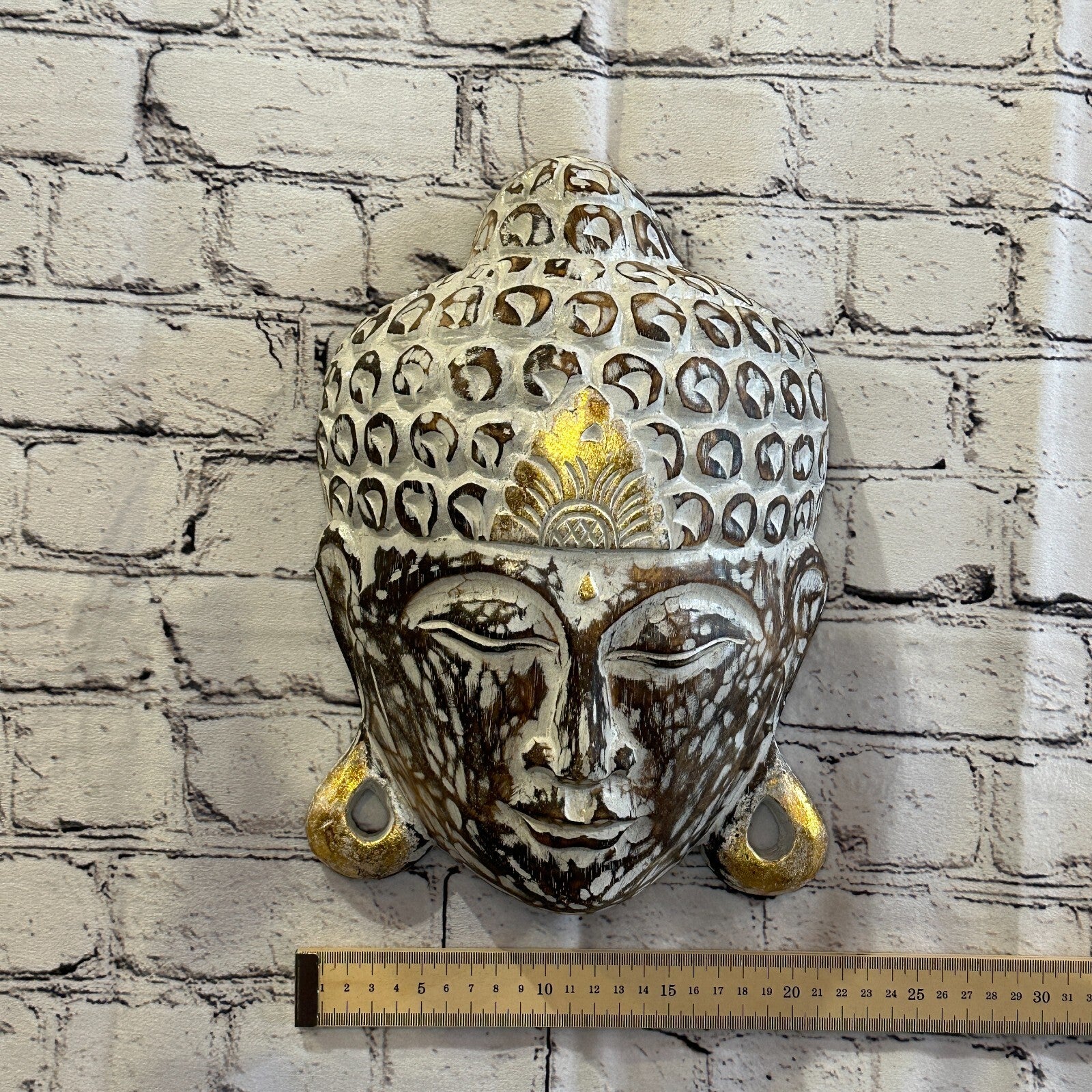 30cm x 20cm Dark Brown Buddha Head Mask Wooden Hanging Statue Figurine Ornament4