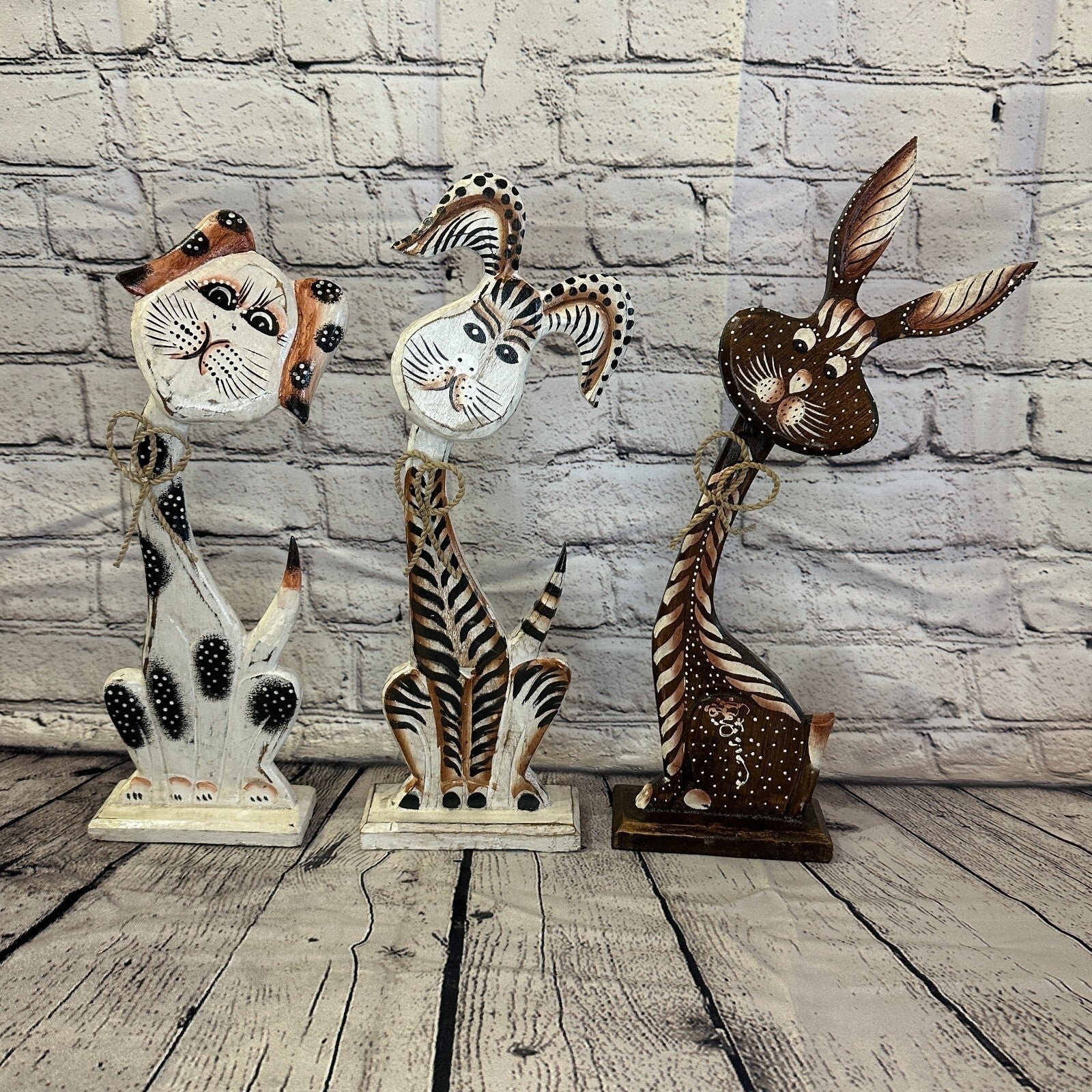 White Wooden Rabbit Hare Shabby Pattern 25cm x 10cm Handmade and Fairtrade9