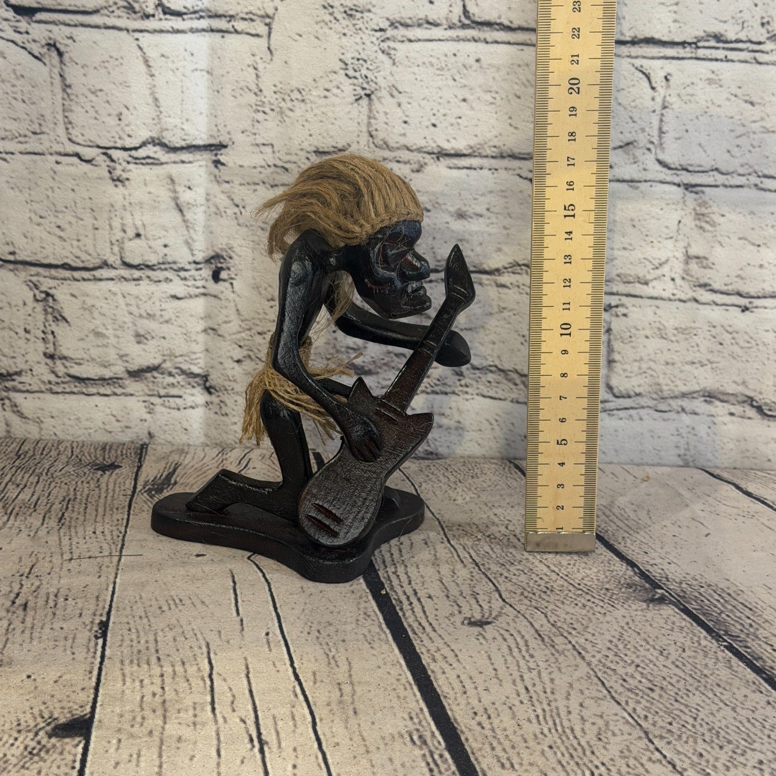 15cm Kneeling Guitar African Tribal Warrior Man Figure Statue Wood Hand Carved5