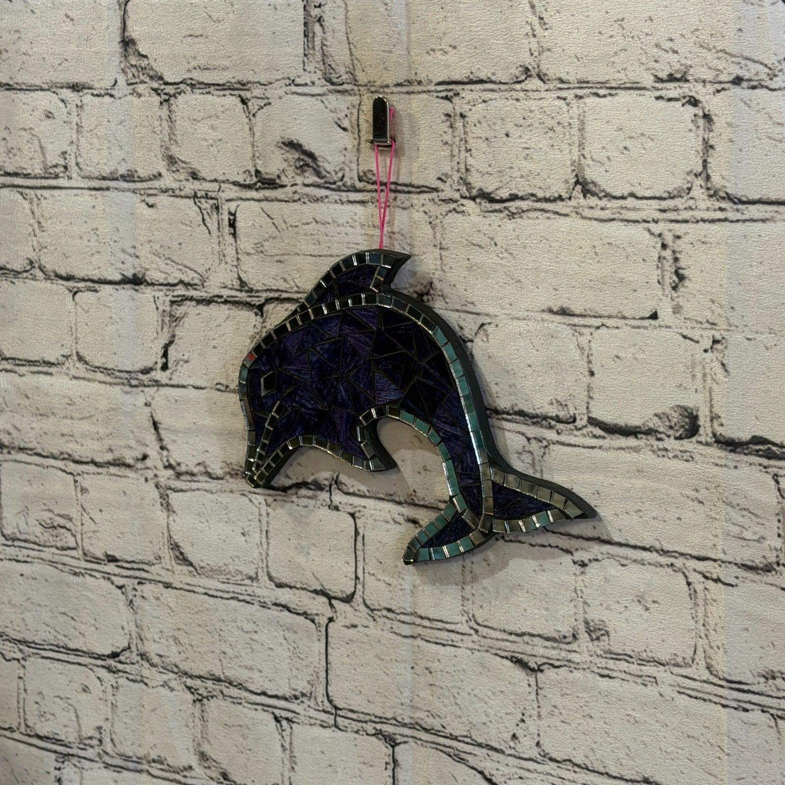 Purple Dolphin Fish Mosaic Tile Wall Mirror 20cm x 20cm Handmade New1