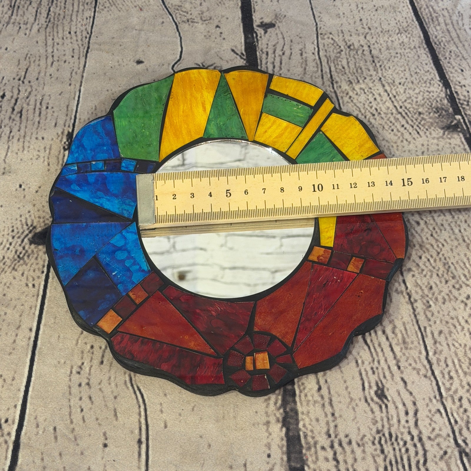Rainbow Flower Shape Black Mosaic Tile Wall Mirror 20cm x 20cm 8 Inches Handmade6