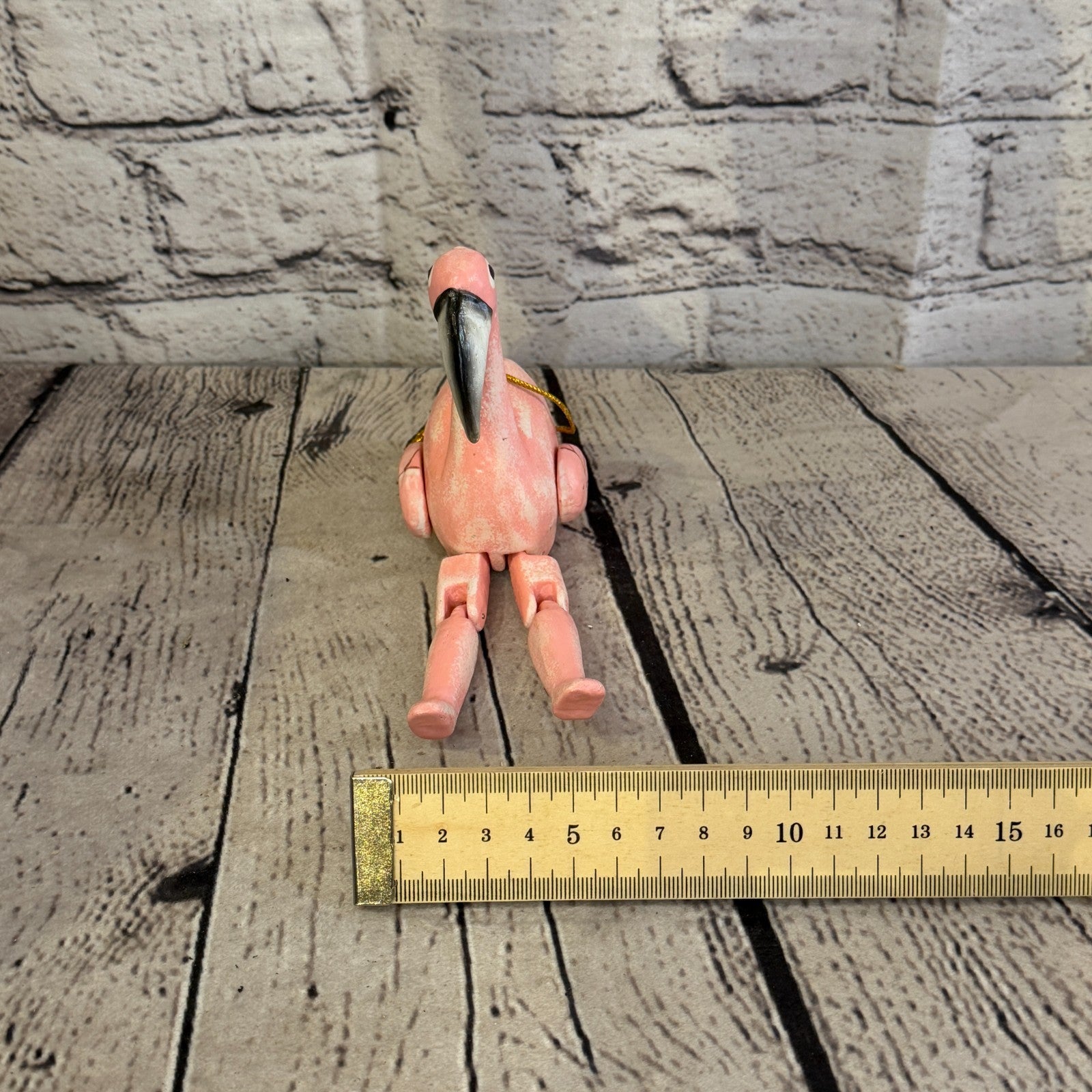 10cm Pink Flamingo Sitting Animal, Wooden Shelf Ornament Handmade Fairtrade6