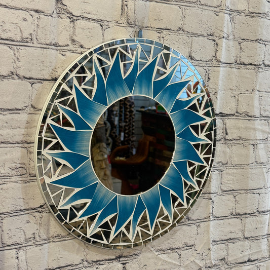 Turquoise Blue Sun Flame Mosaic Tile Wall Mirror 40cm x 40cm 16 Inches Handmade0
