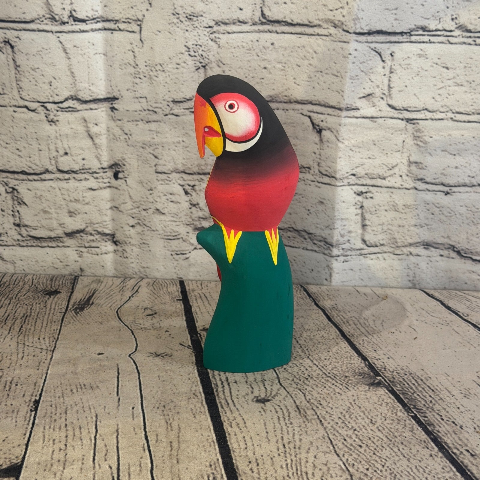 20cm Dark Red Parrot Bird Ornament Statue Fair Trade Hand Made Carved Wood2