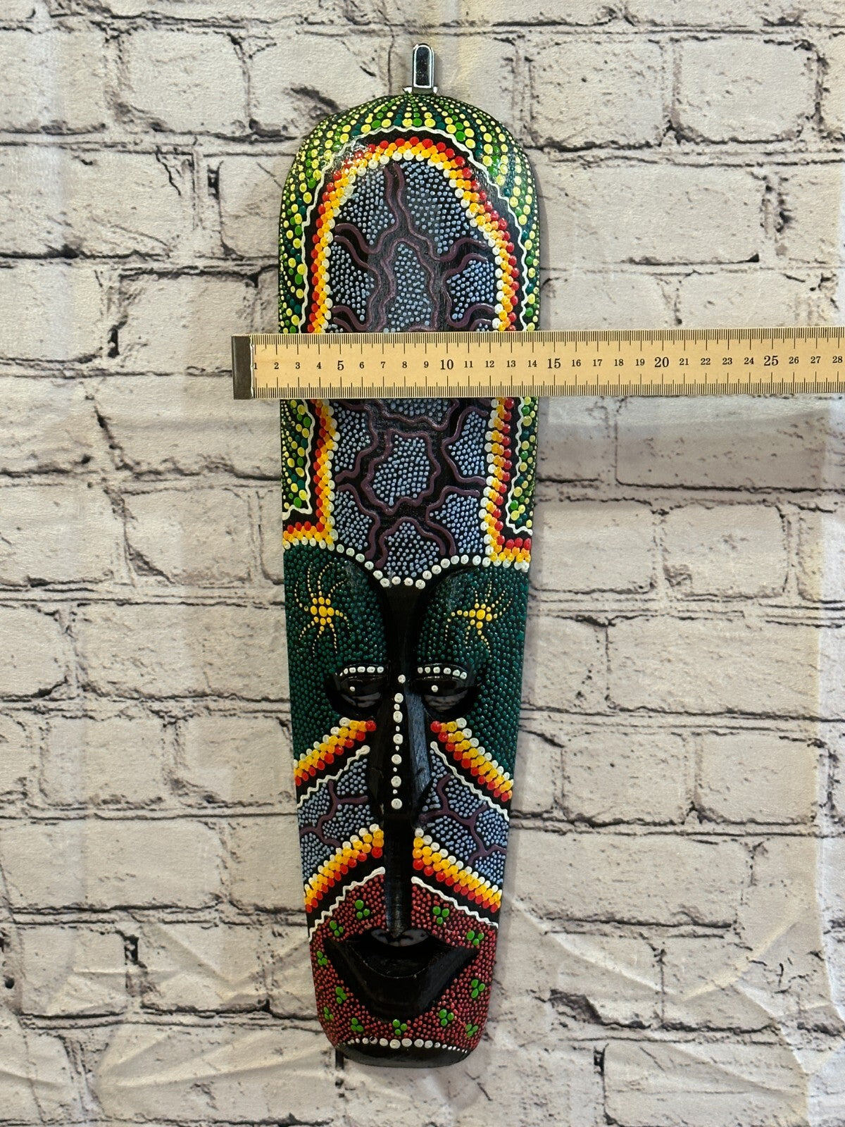 50cm Mask Carved Wooden Dot Painted Ethnic Tribal Tiki Wall Art Handmade No 13