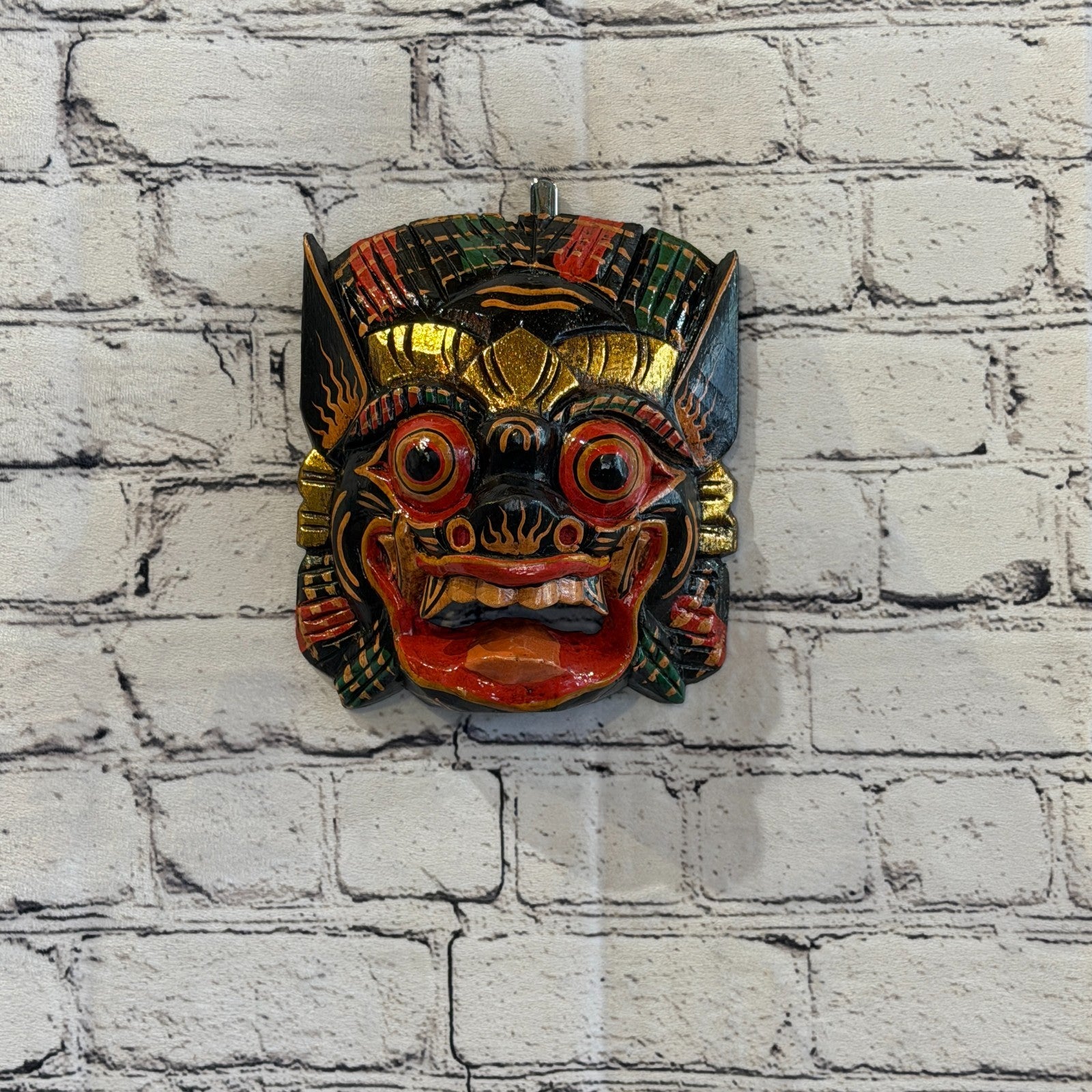 Large Wooden Black Barong Wall Mask 20cm x 20cm Handmade And Fairtrade Hindu2