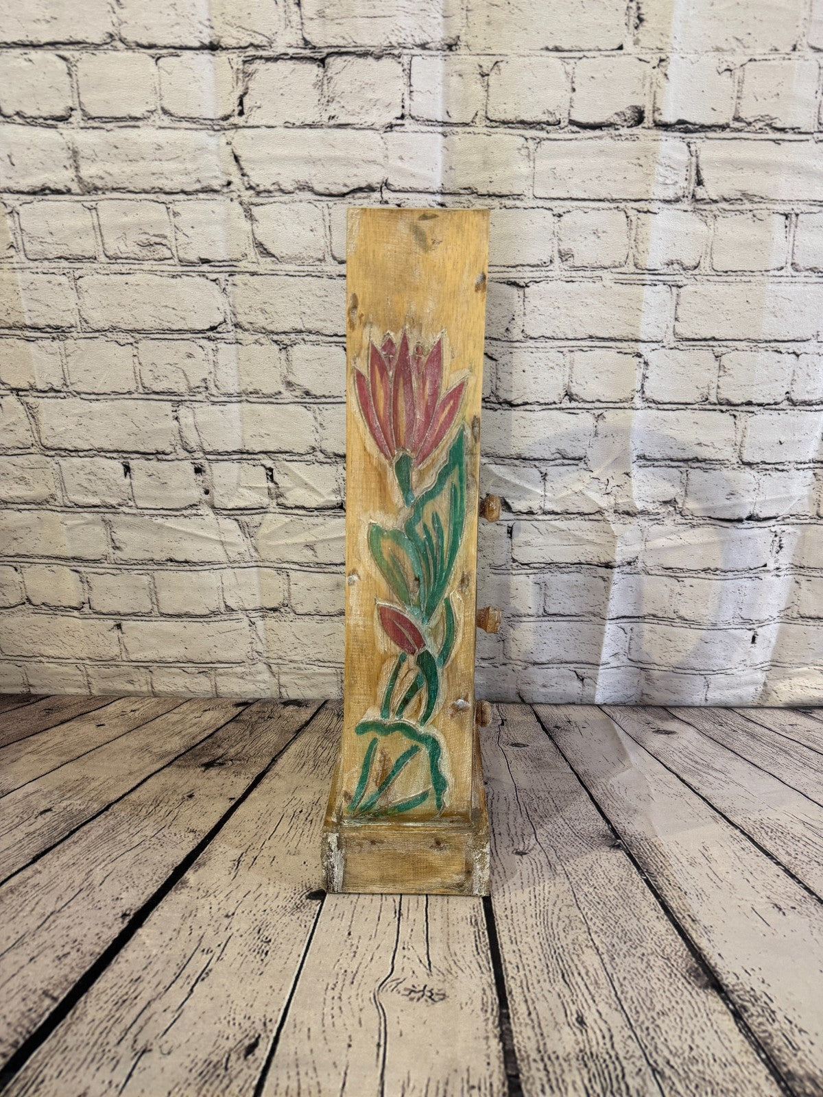 50cm x 22cm Flower 3 Draw Pyramid Wooden Side Cabinet Living Storage Furniture3
