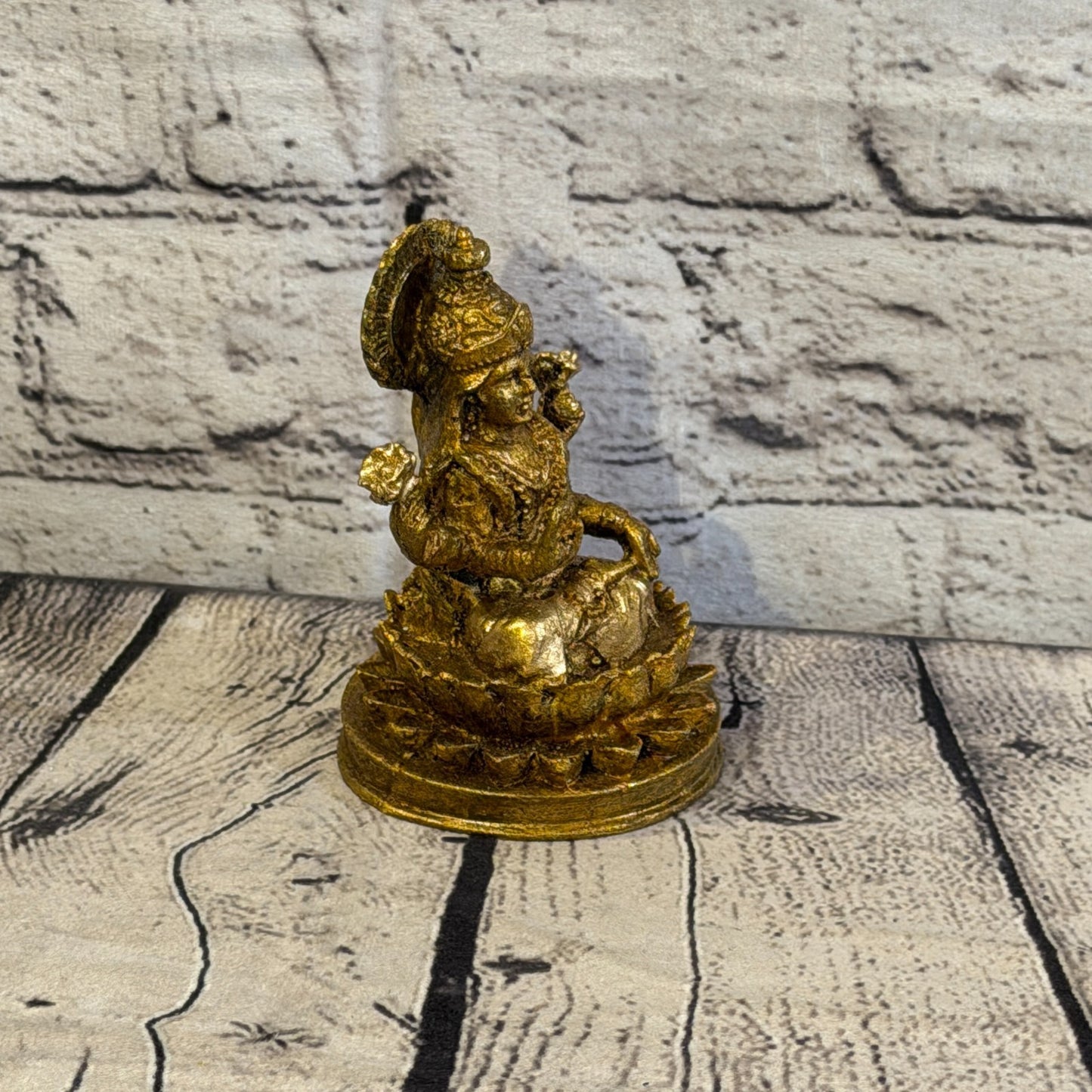Bronze & Bronze 12cm x 8cm Small Lakshmi Sitting Lotus Statue Resin Hindu God2