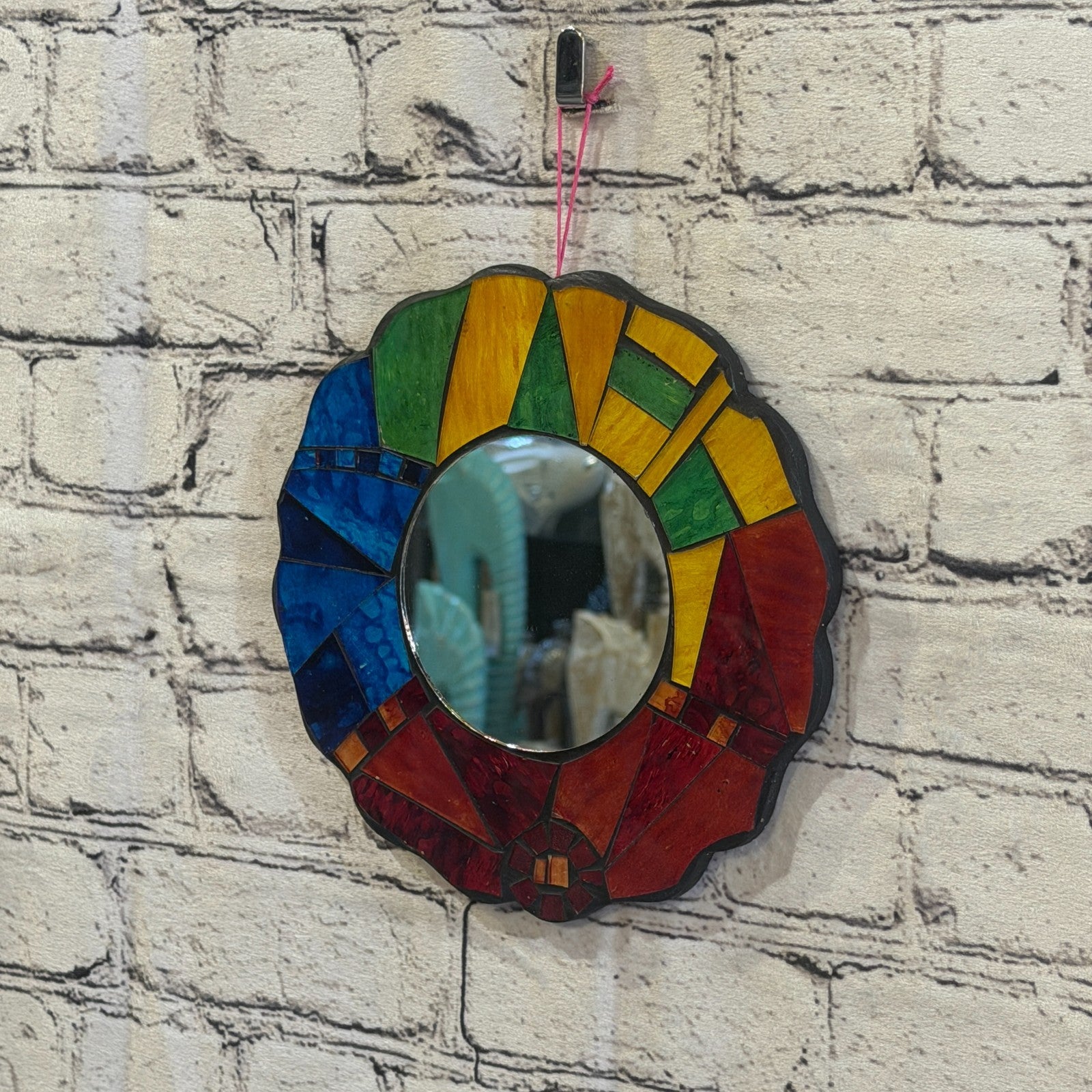 Rainbow Flower Shape Black Mosaic Tile Wall Mirror 20cm x 20cm 8 Inches Handmade1
