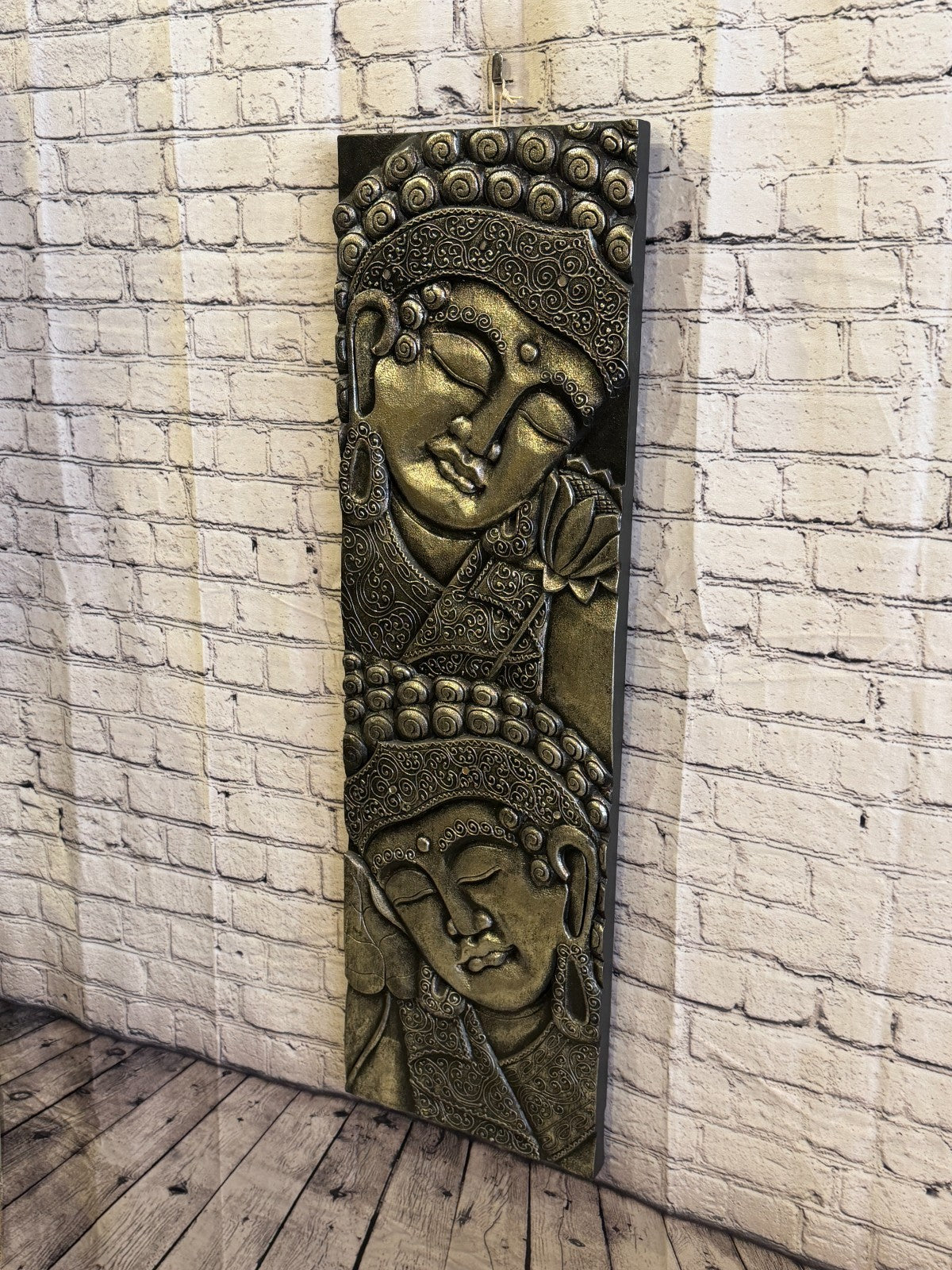 100cm x 30cm Silver Black 2 Buddha Wall Art Plaque Handcarved Wooden Wood Panel2