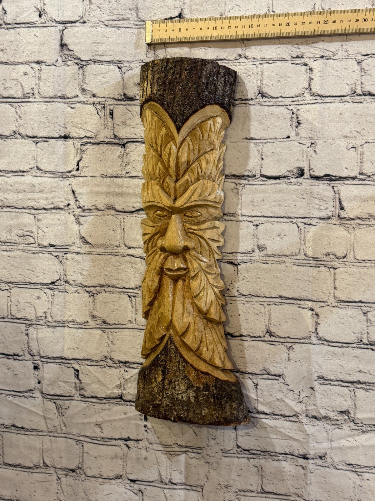 Green Man Of The Woods 50cm Hand Carved Wizard Tree Trunk Wood Fairtrade3