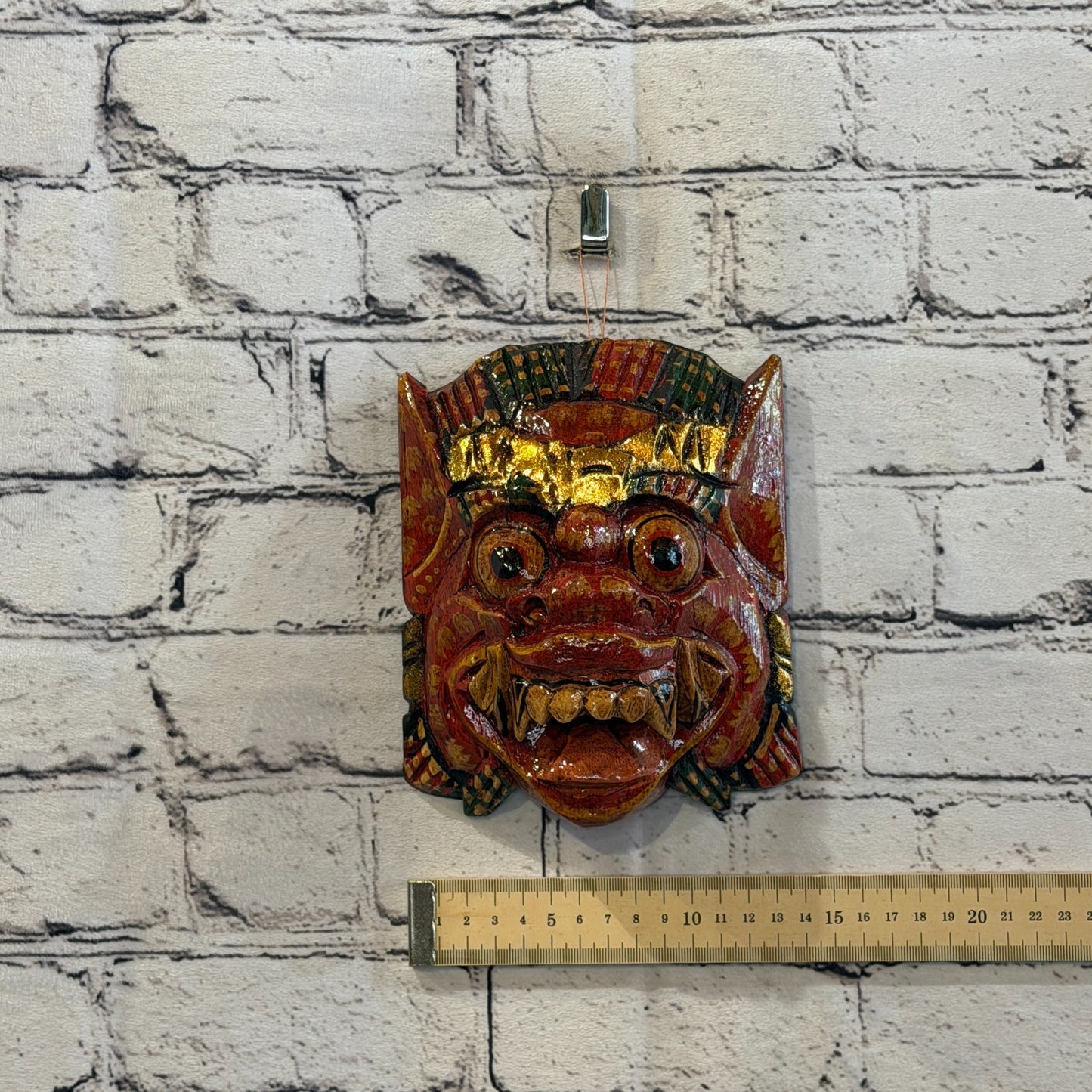 Medium Wooden Red Barong Wall Mask 15cm x 15cm Handmade And Fairtrade Hindu3