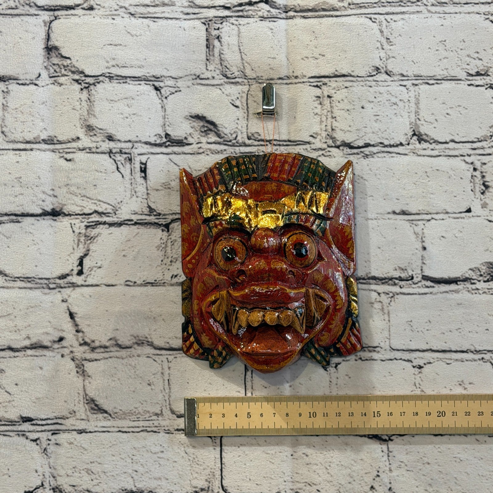 Medium Wooden Red Barong Wall Mask 15cm x 15cm Handmade And Fairtrade Hindu3