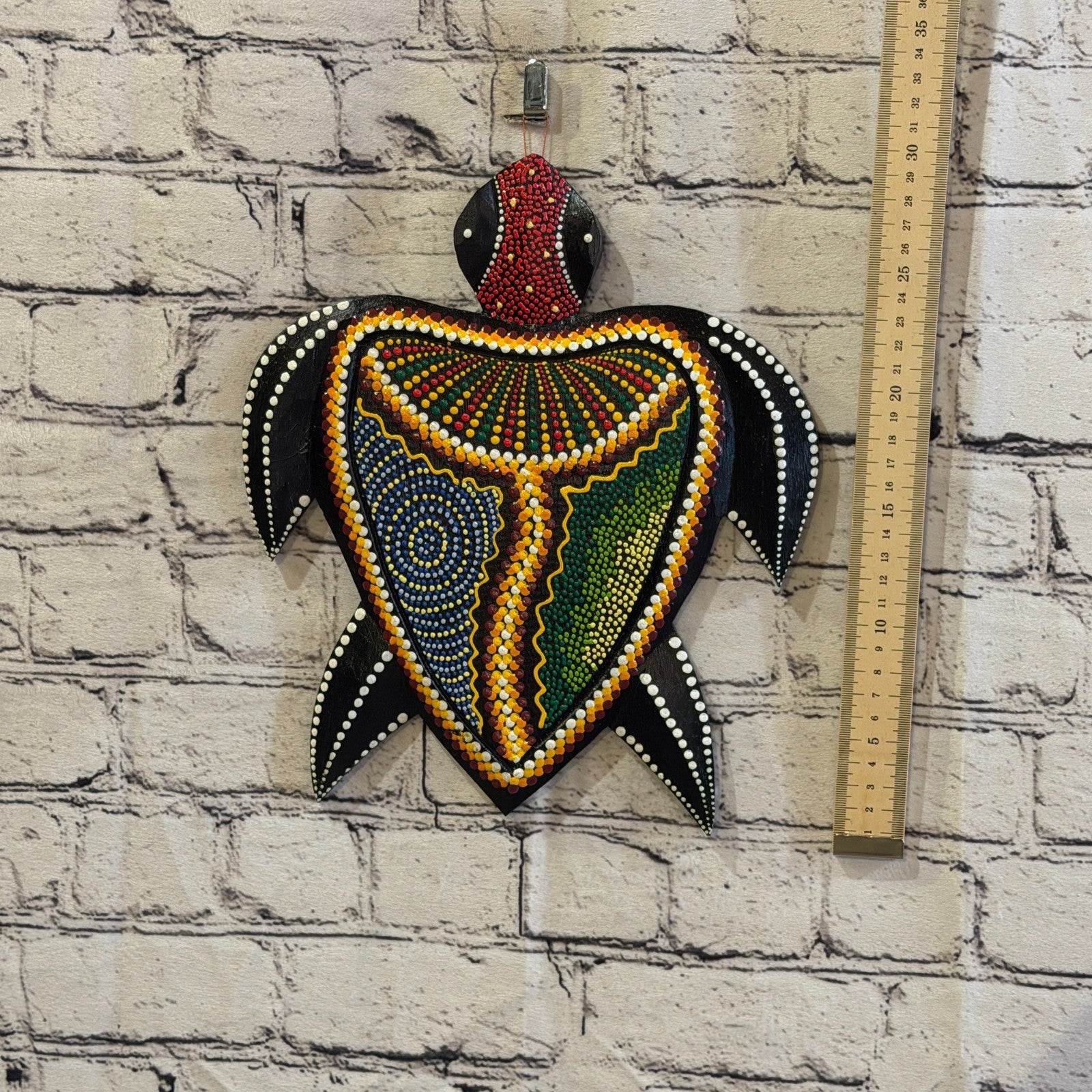 25cm Turtle Carved Wooden Dot Painted Ethnic Tribal Tiki Wall Art No 3 New4