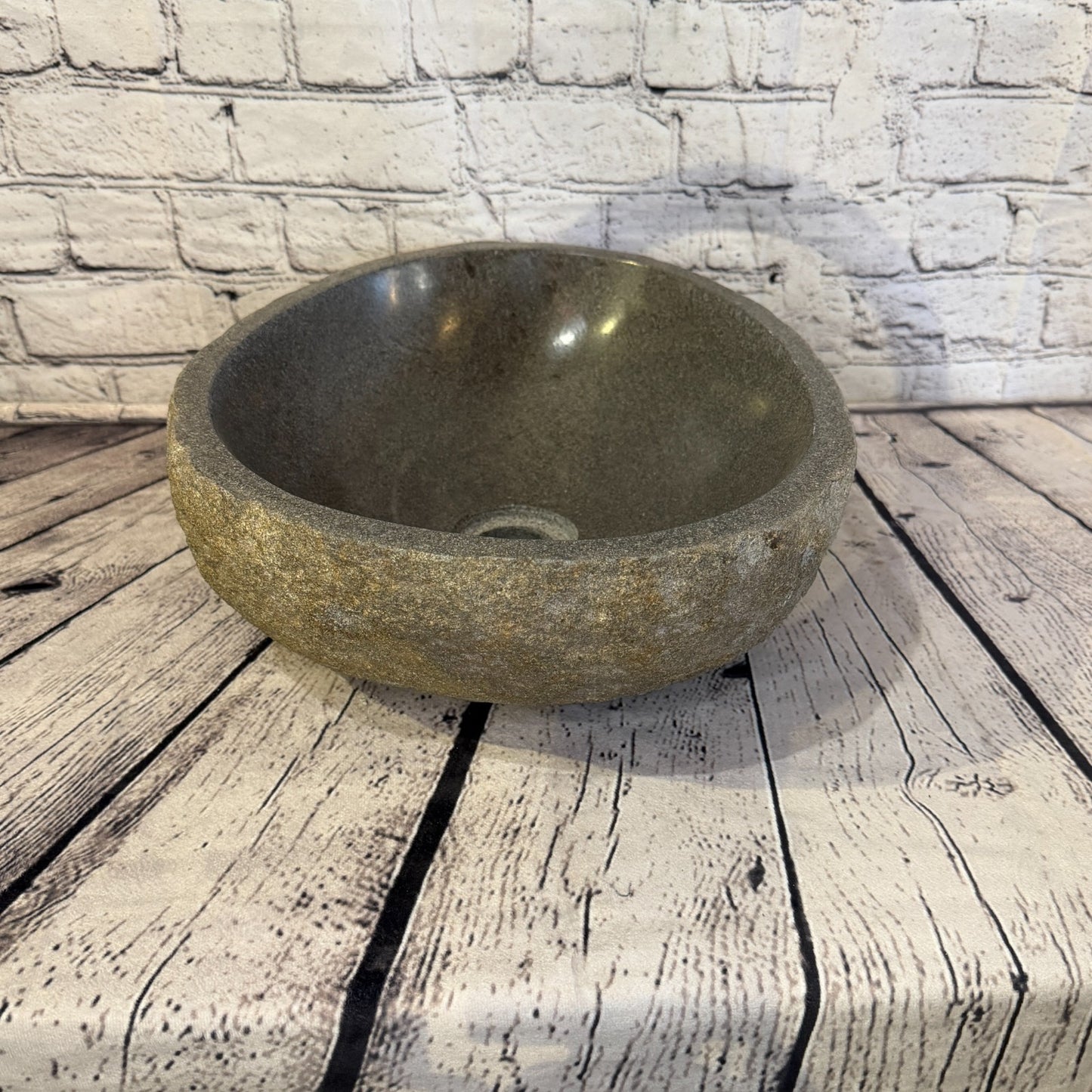 37cm x 30cm Wash Basin Bathroom Counter Top Washing River Stone Bowl Sink No 171