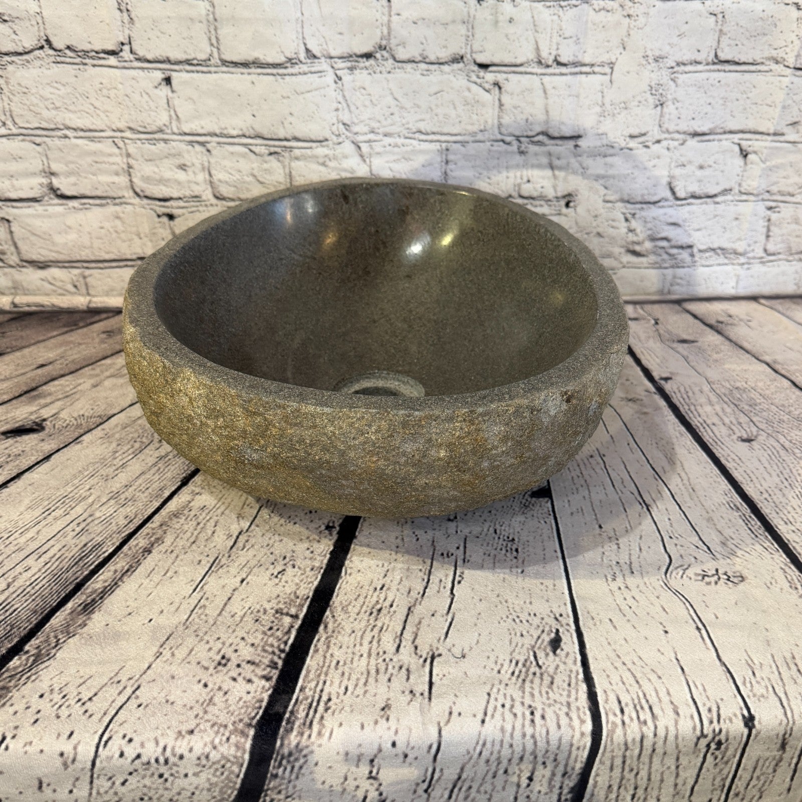 37cm x 30cm Wash Basin Bathroom Counter Top Washing River Stone Bowl Sink No 171
