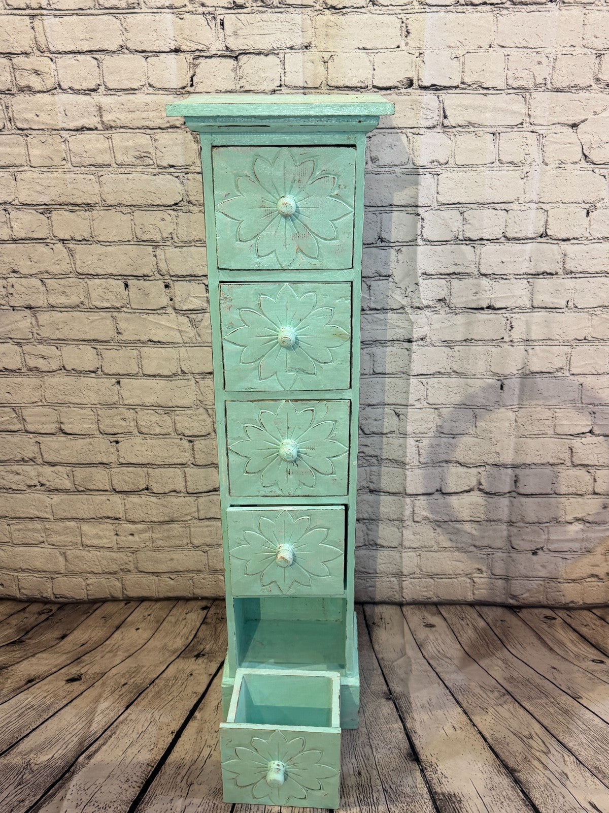 100cm x 25cm Blue 5 Draw Pillar Wooden Side Cabinet Living Storage Furniture5
