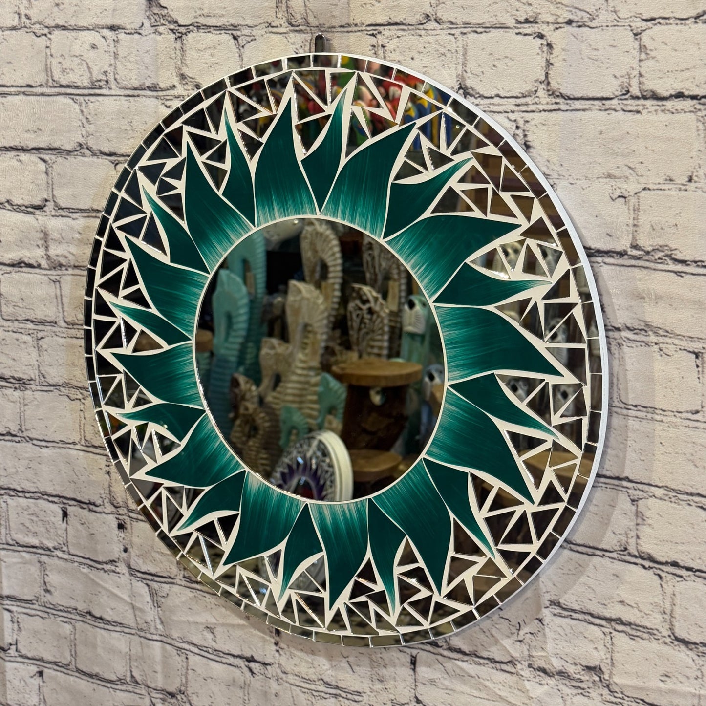 Green Sun Flame Mosaic Tile Wall Mirror 50cm x 50cm 20 Inches Handmade1