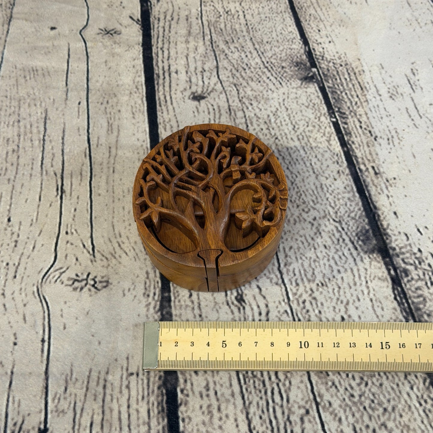 Round Tree Of Life 4 Bit Wooden Puzzle Box Secret Box Magic Trinket Handmade3