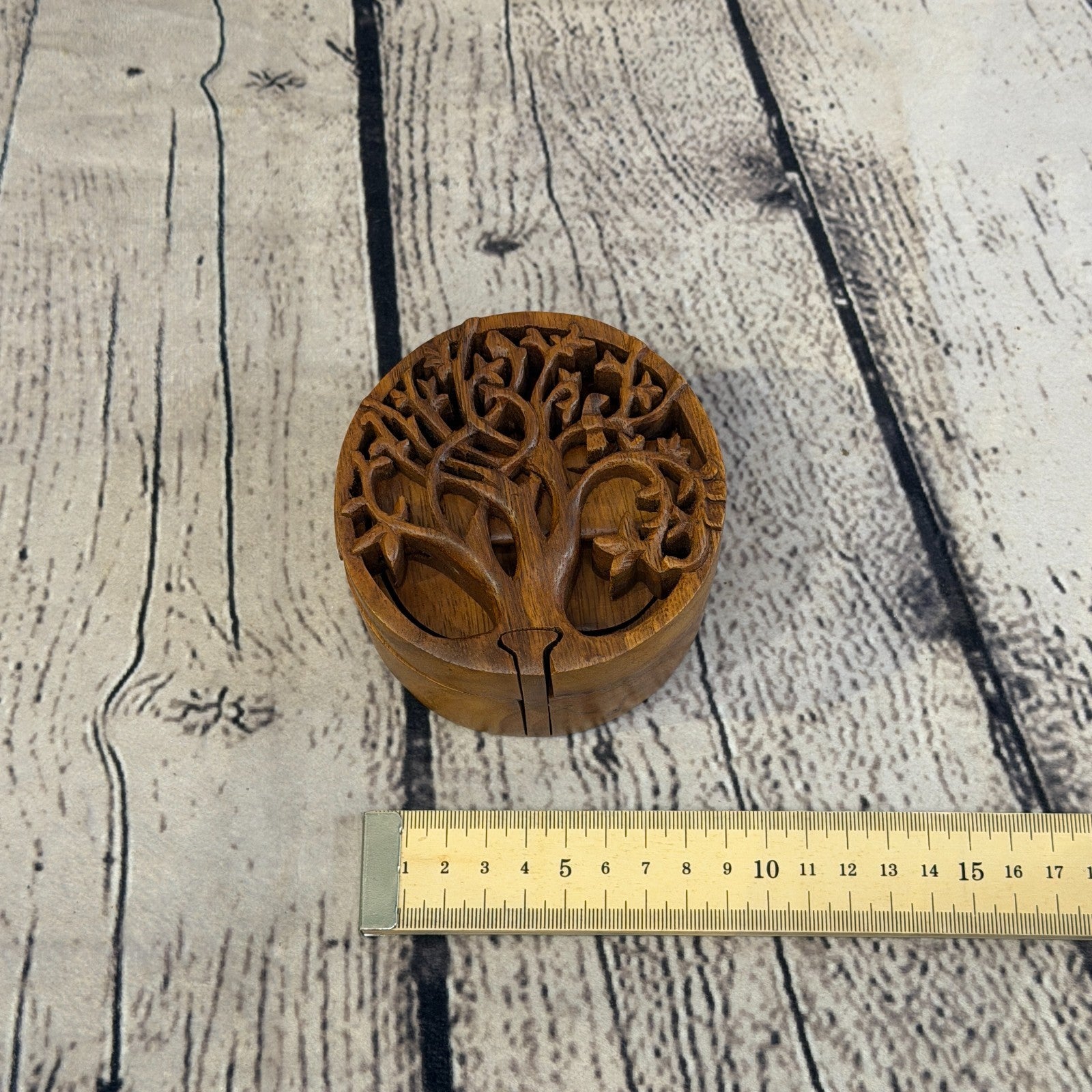 Round Tree Of Life 4 Bit Wooden Puzzle Box Secret Box Magic Trinket Handmade3