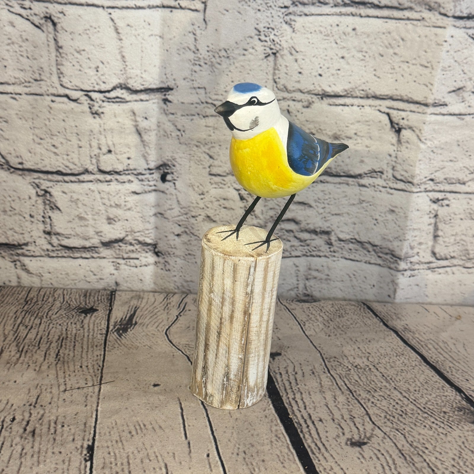 20cm Blue Tit Wooden Bird Ornament Seaside Coastal Nautical Handcrafted Decor0