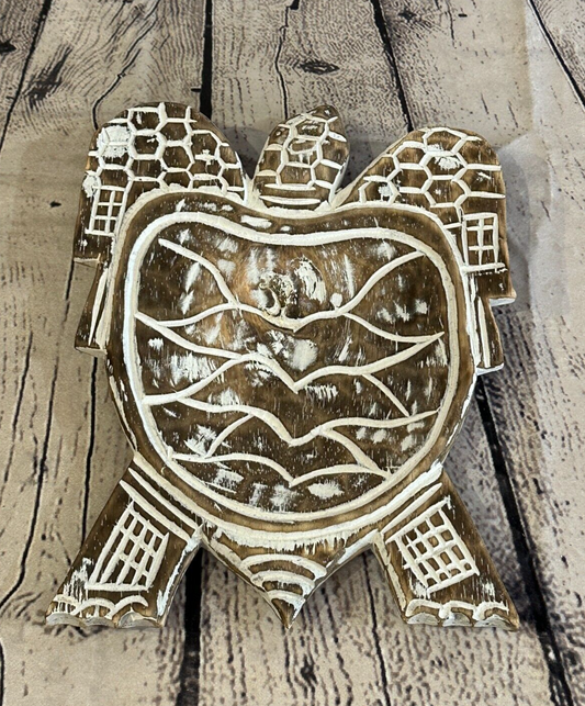 25cm Brown Sea Turtle Bowl Trinket Dish Decoration Designer Mask Wooden Handmade0