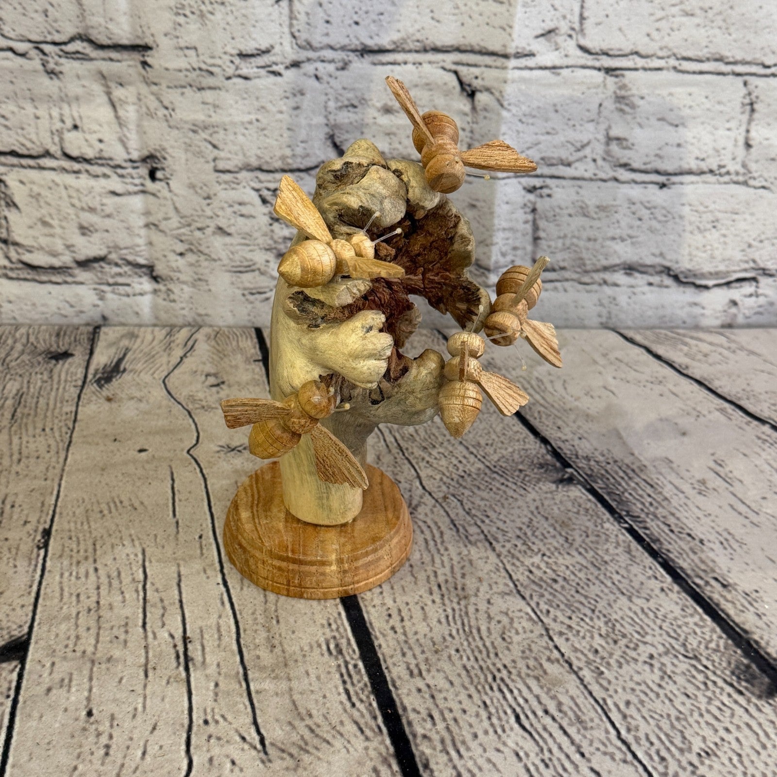 5 Bees Honeycomb Mushroom Bee Parasite Wood Ornament Natural Carving Wooden2