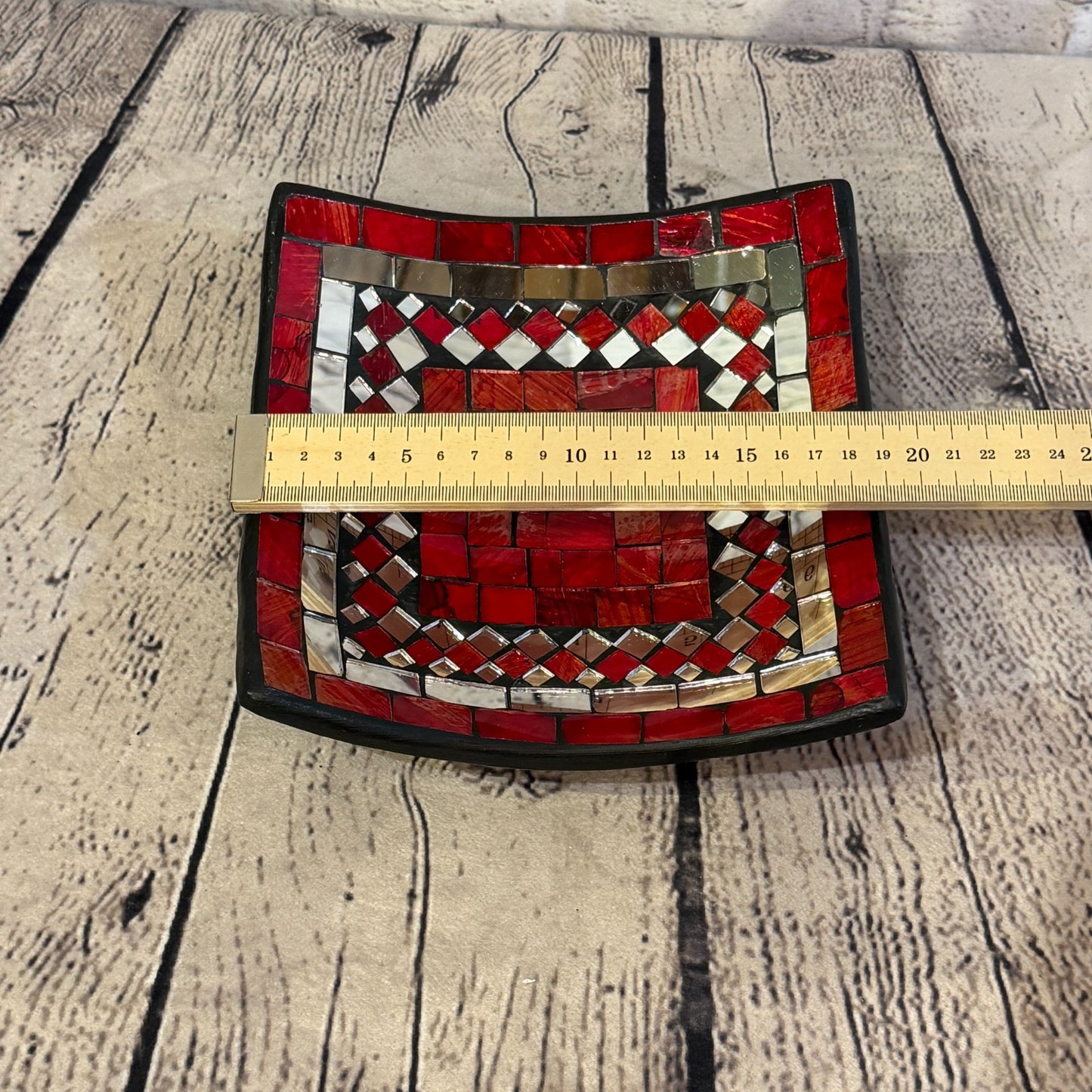 20cm Red Square Mirror Mosaic Handmade Ceramic Glass Tile Bowl Fruit1
