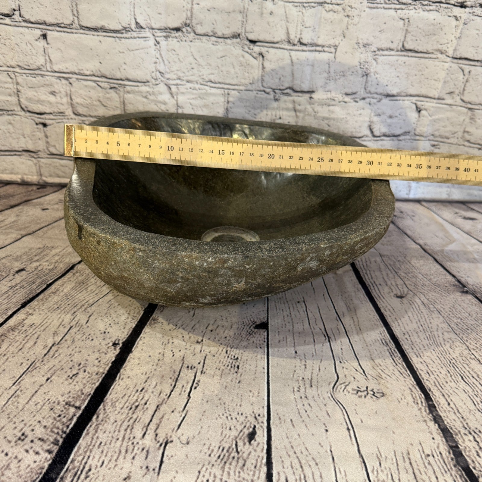 32cm x 32cm Wash Basin Bathroom Counter Top Washing River Stone Bowl Sink No 134