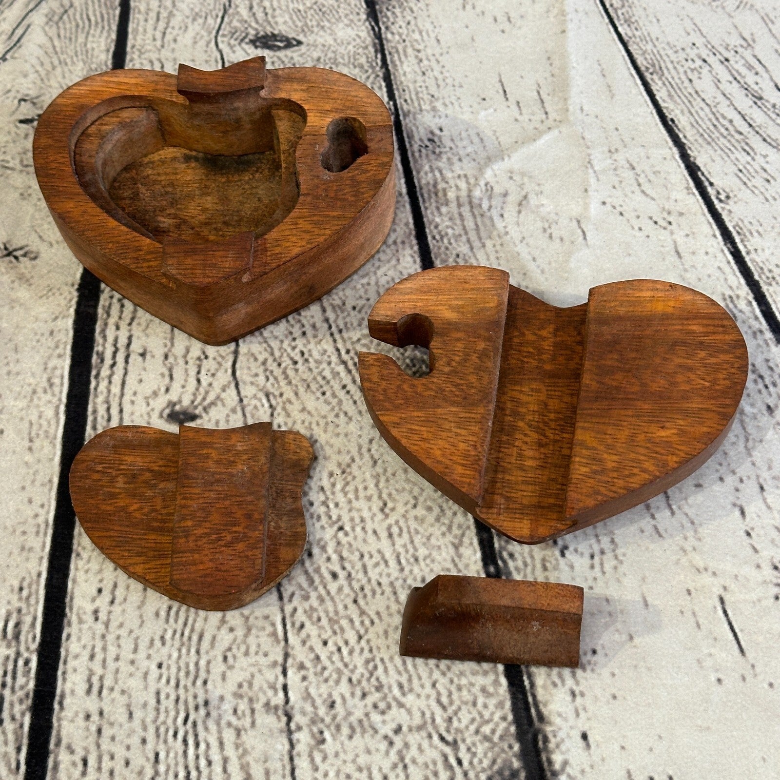 Carved Love Heart 4 Bit Wooden Puzzle Box Secret Box Magic Trinket Handmade4