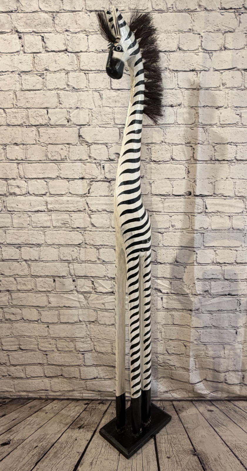 120cm Painted Wooden Zebra Standing Single Carved Solid Wood Zebra Handmade0