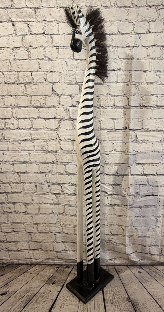 120cm Painted Wooden Zebra Standing Single Carved Solid Wood Zebra Handmade0
