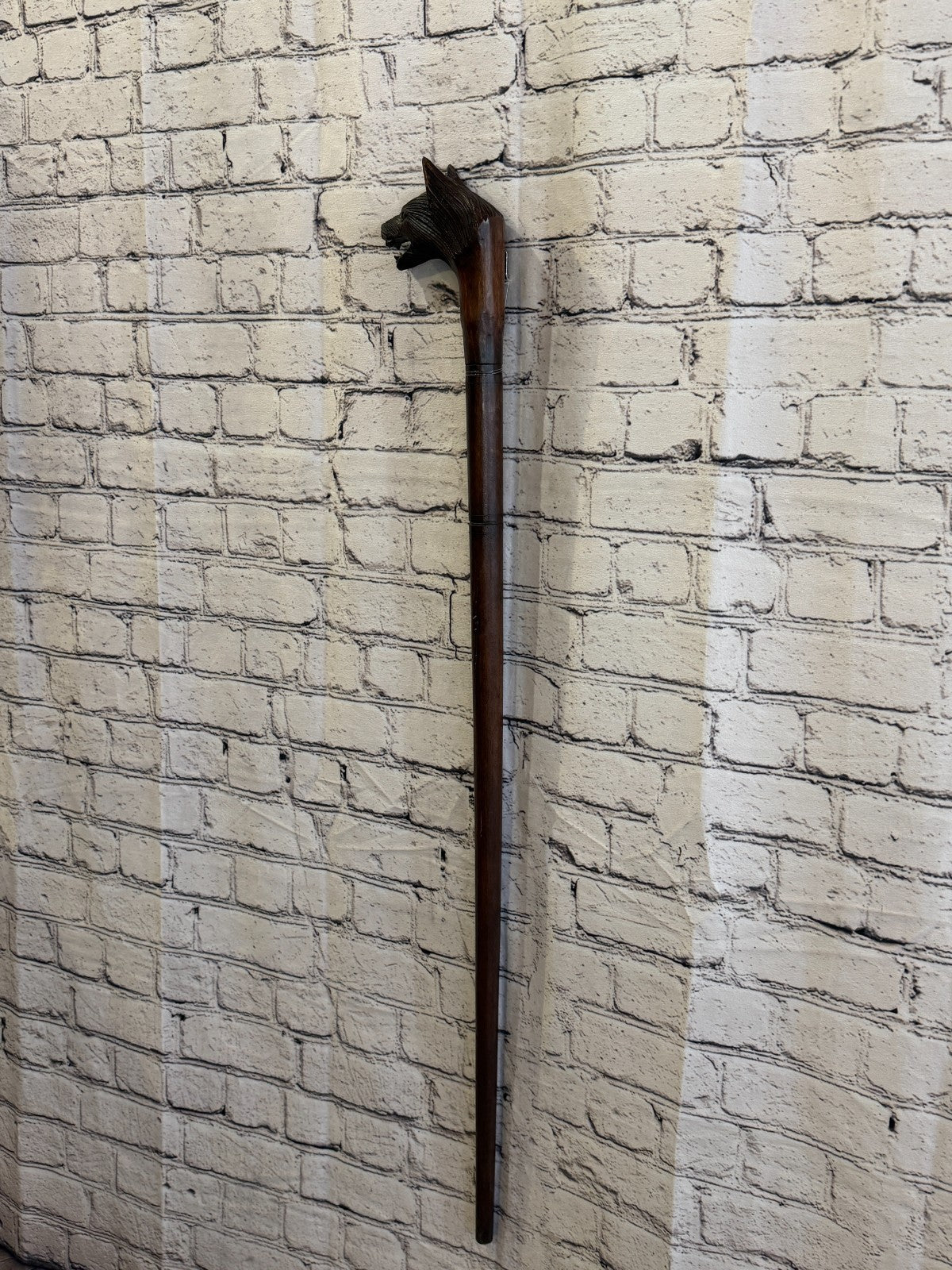 Wolf Head 90cm Tribal African Walking Stick Cane Hand Carved Dark Wood2