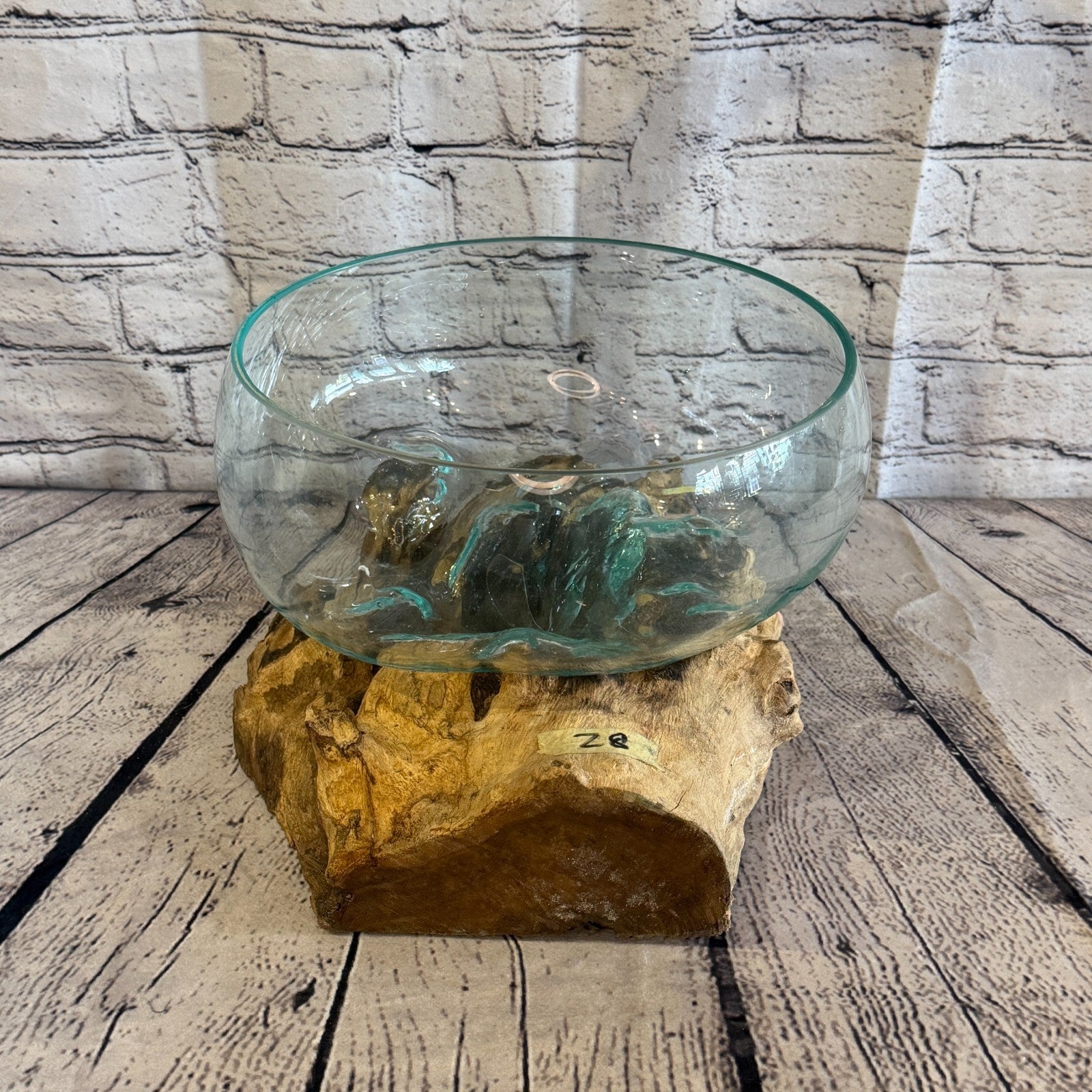 22cm Tall Fruit Bowl Colour Melted Glass Wood Decorative Vase Glass Sculpture3