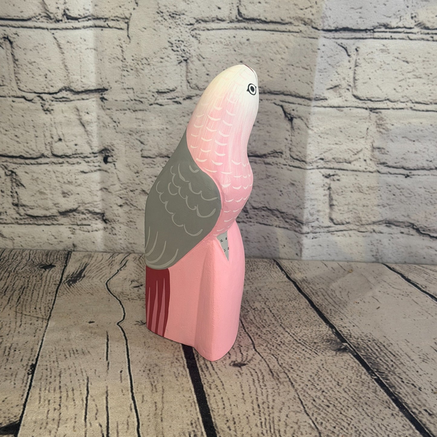 20cm Bright Pink Parrot Bird Ornament Statue Fair Trade Hand Made Carved Wood3