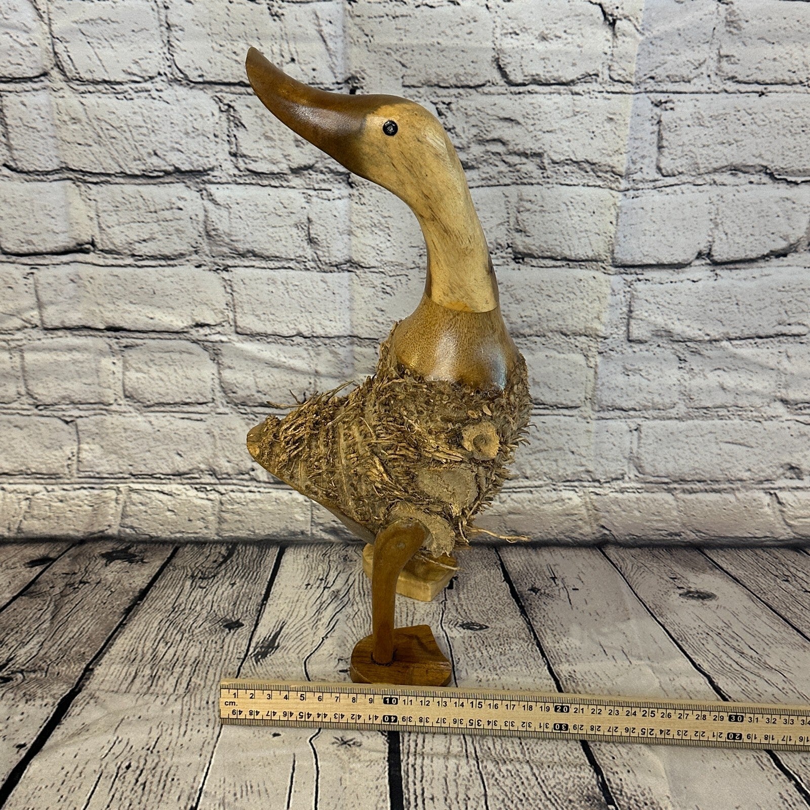 Looking Back 40cm Tall Wooden Hairy Duckling Baby Duck Bamboo Root Fairtrade5