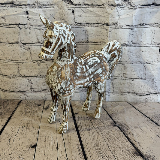 35cm x 35cm Brown Horse Large Wood Hand Carved Wooden Statue Figurine Decor0