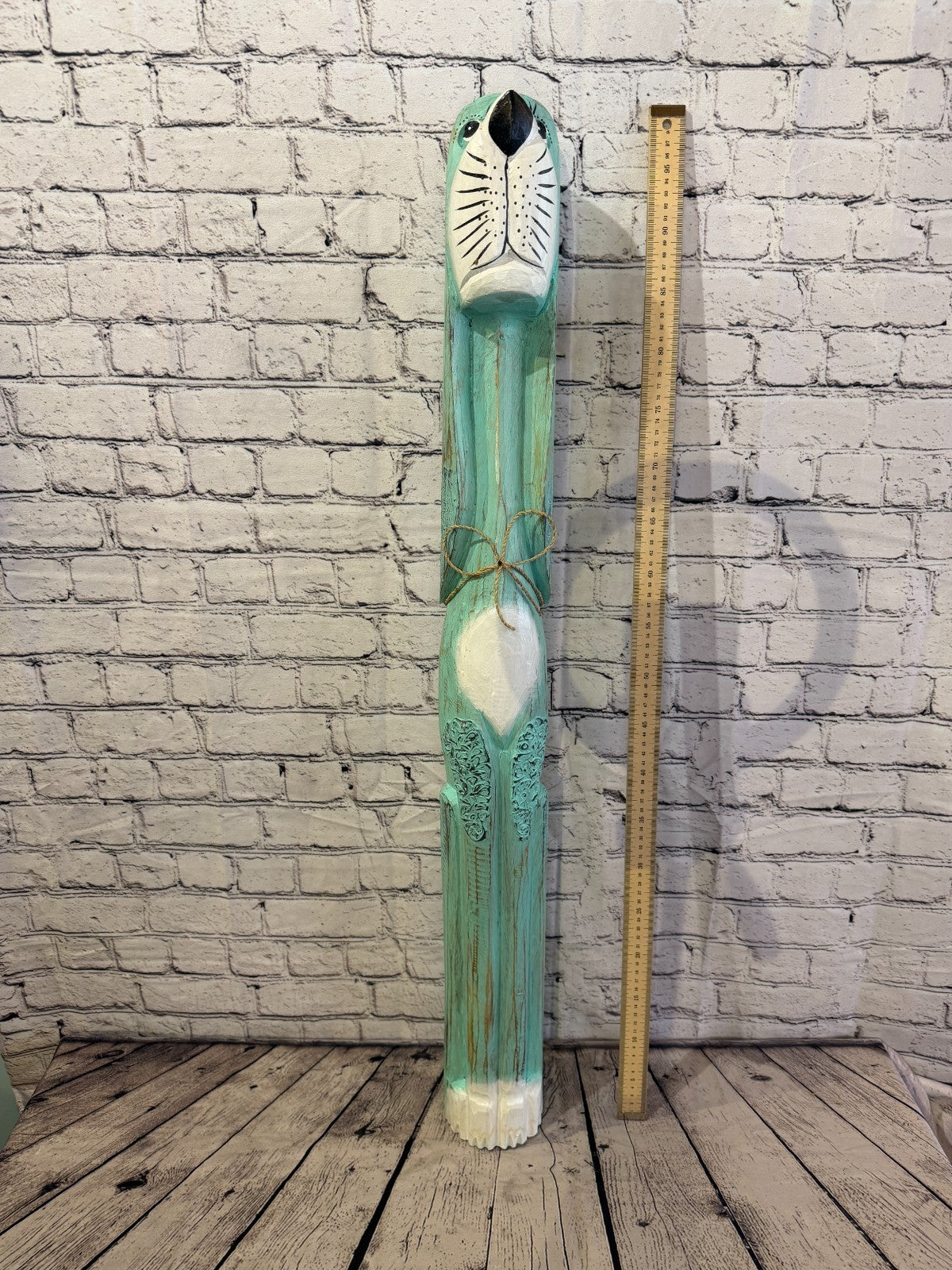 100cm Green Teal Wooden Shabby Dog Statue Ornament Fair Trade Handcarved5