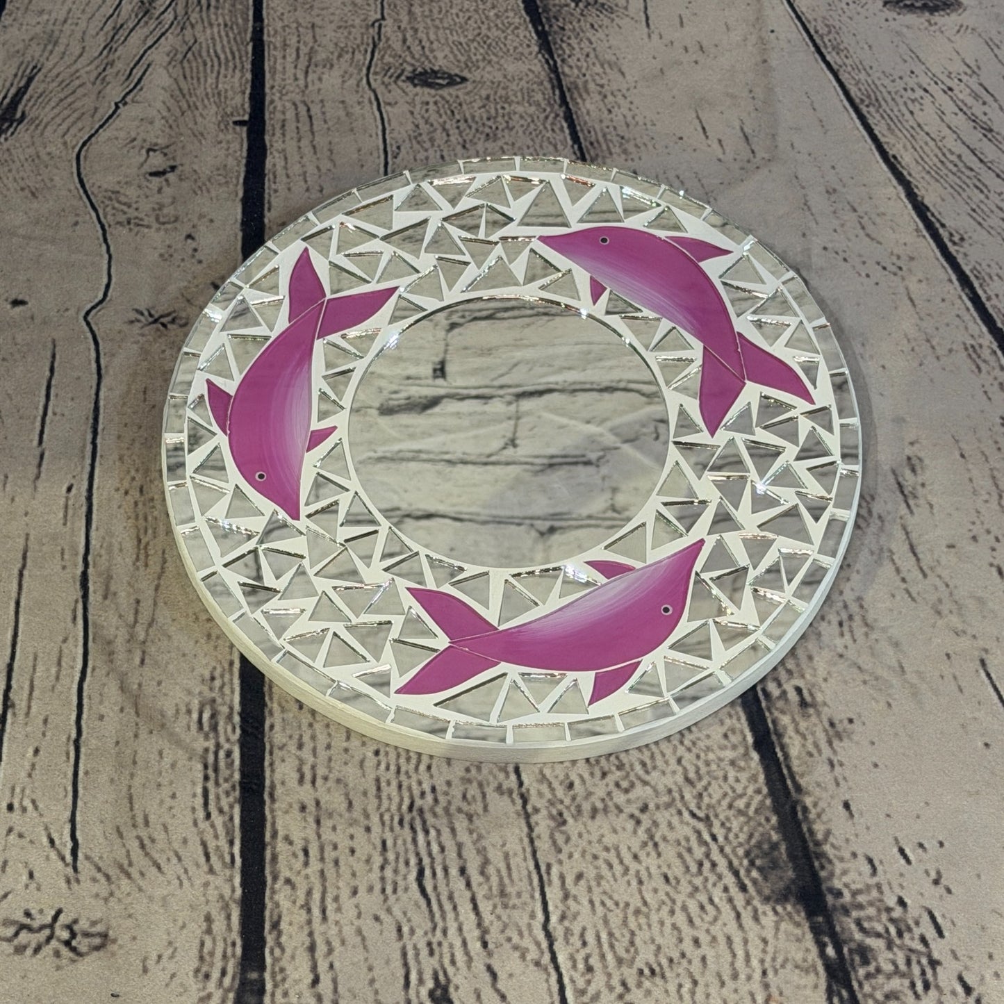 Pink Dolphin Mosaic Tile Wall Mirror 20cm x 20cm 8 Inches Handmade2