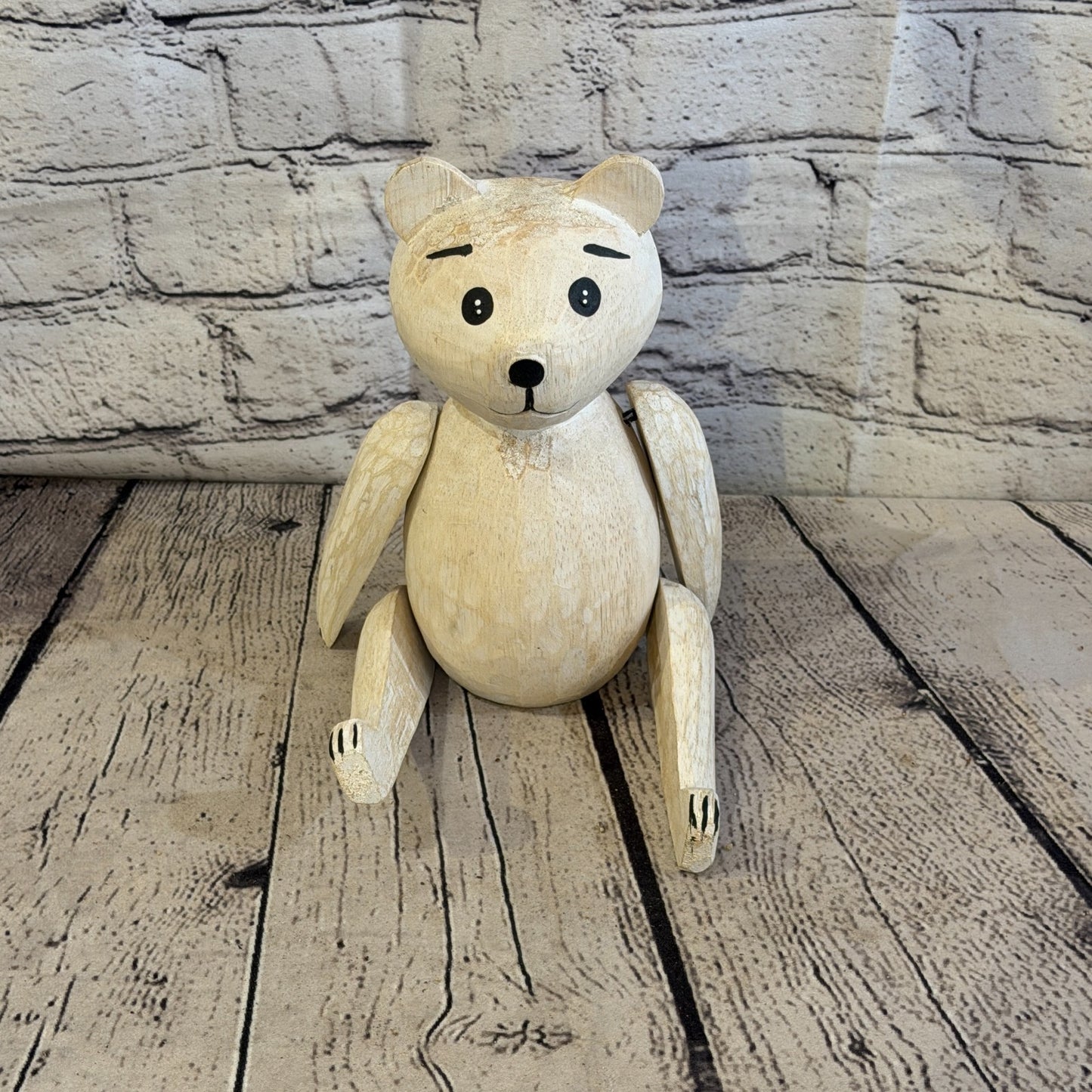 20cm Brown Teddy Bear Sitting Animal, Wooden Shelf Ornament Handmade & Fairtrade1