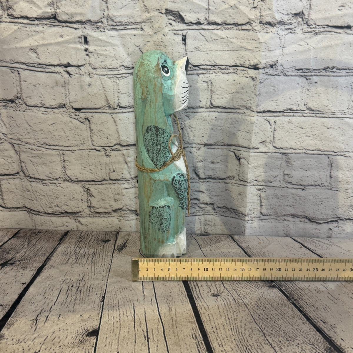 30cm Green Teal Wooden Shabby Dog Statue Ornament Fair Trade Handcarved7