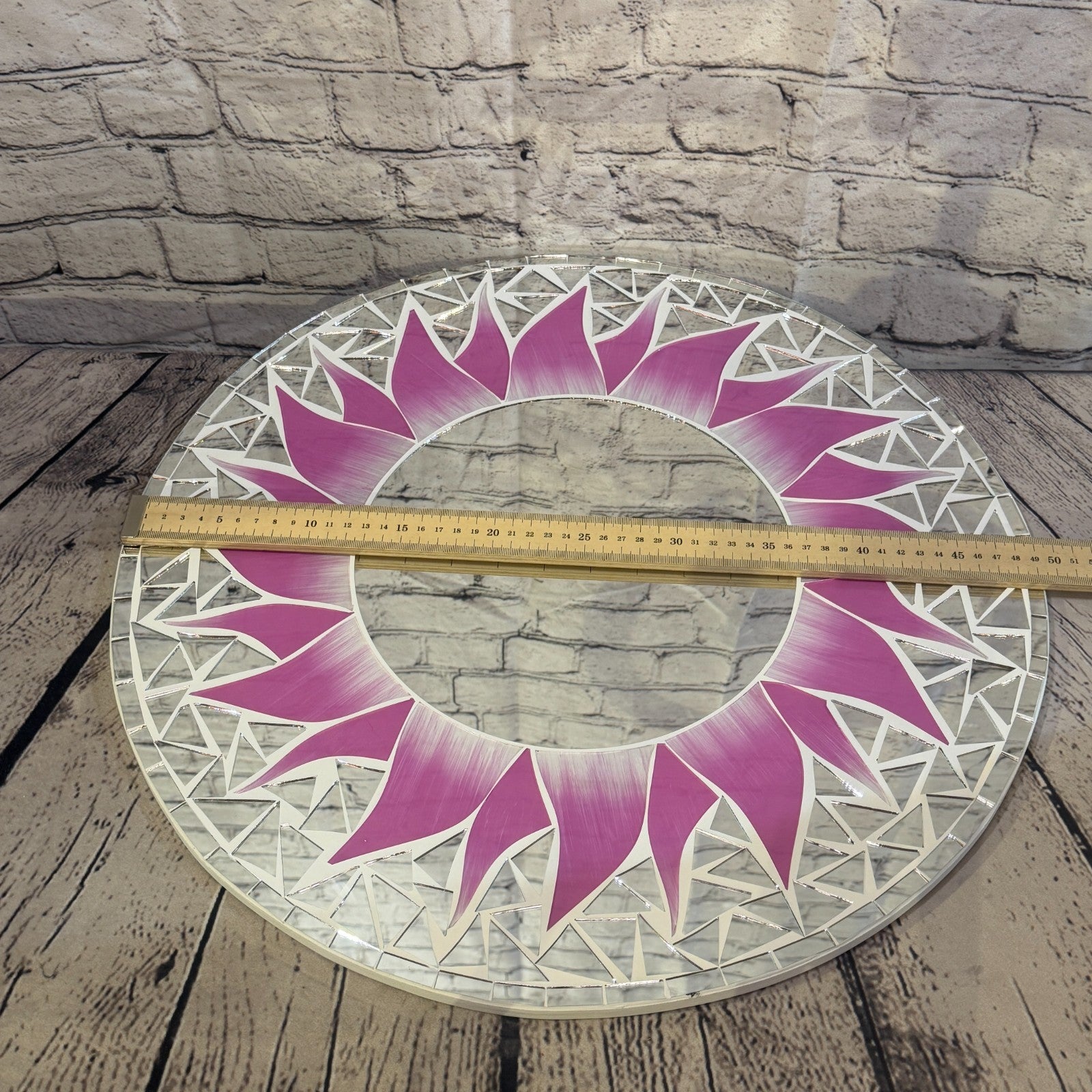 Pink Sun Flame Mosaic Tile Wall Mirror 50cm x 50cm 20 Inches Handmade3