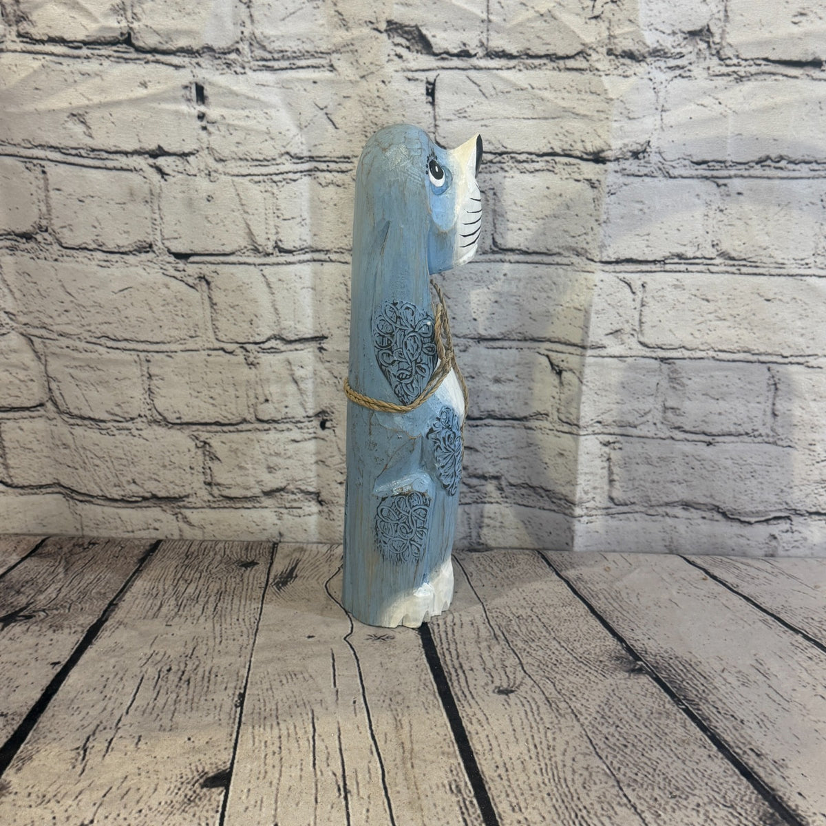 30cm Light Blue Wooden Shabby Dog Statue Ornament Fair Trade Handcarved3